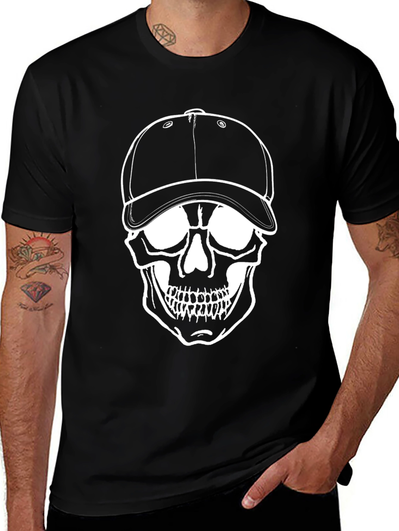 Skull Graphic T-Shirt - Baseball Cap Design