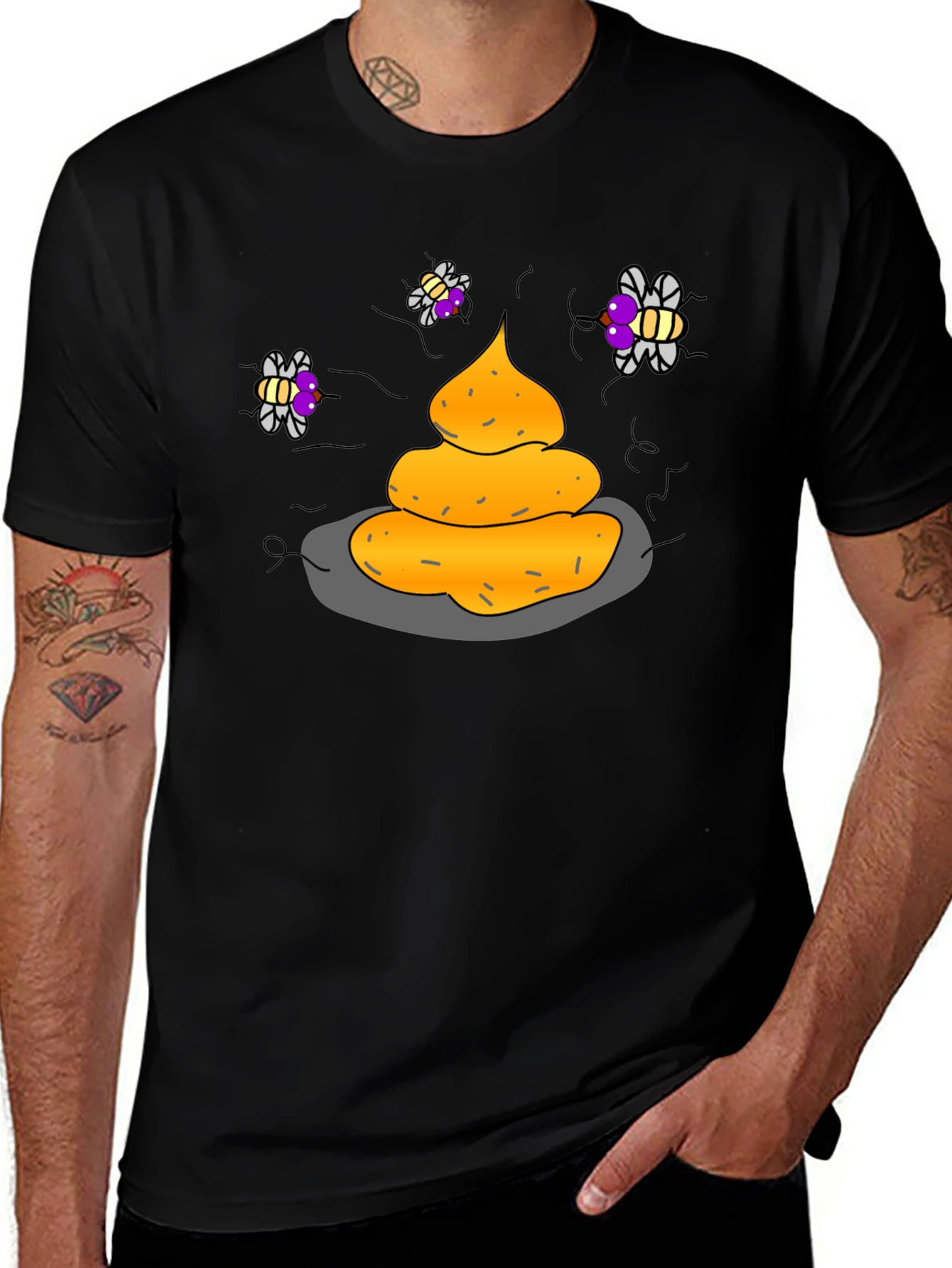 Black Humorous Graphic Tee - Funny Poop & Flies main image