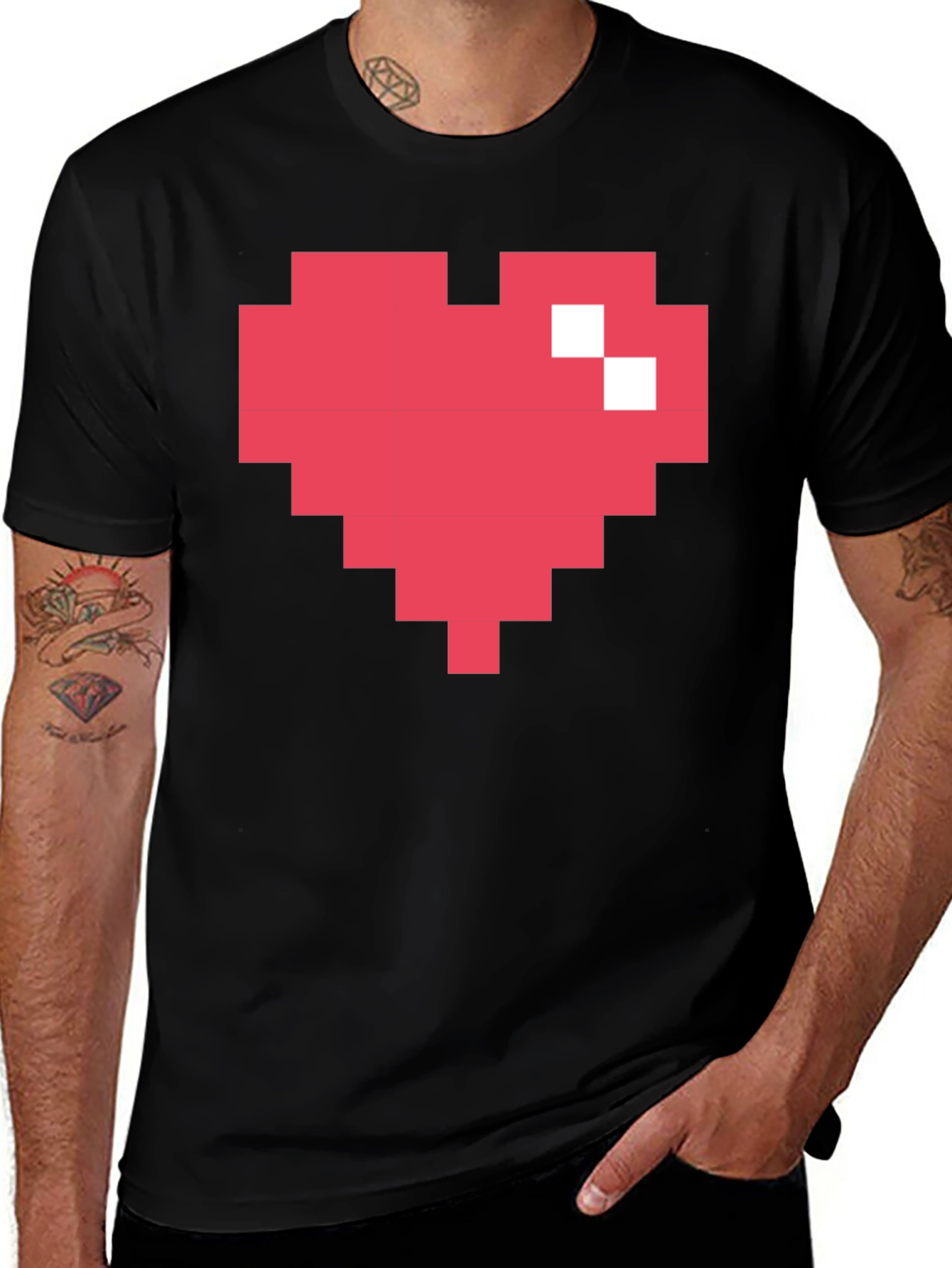 Variant 22 of Pixel Heart Graphic Tee - Black Cotton T-Shirt