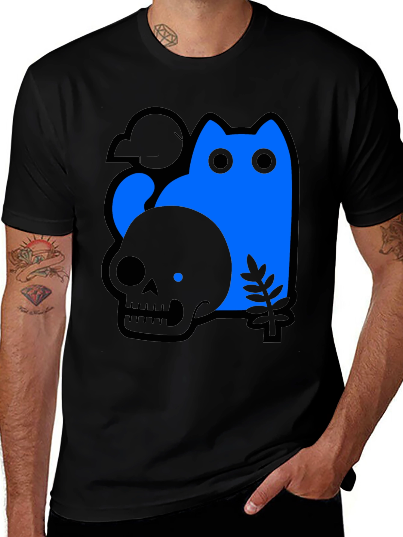 Variant 10 of Skull & Cat Graphic Tee - Black Unisex T-Shirt
