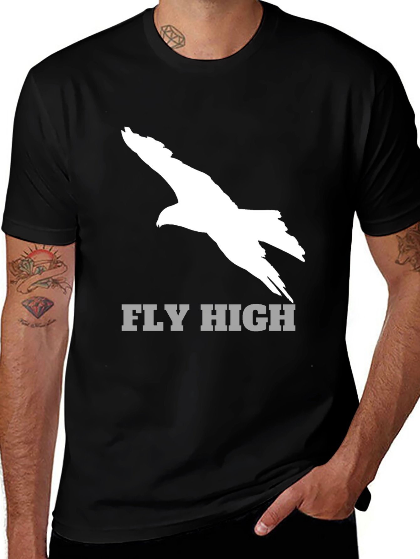 Variant 14 of Fly High Eagle Graphic Tee - Black Cotton T-Shirt