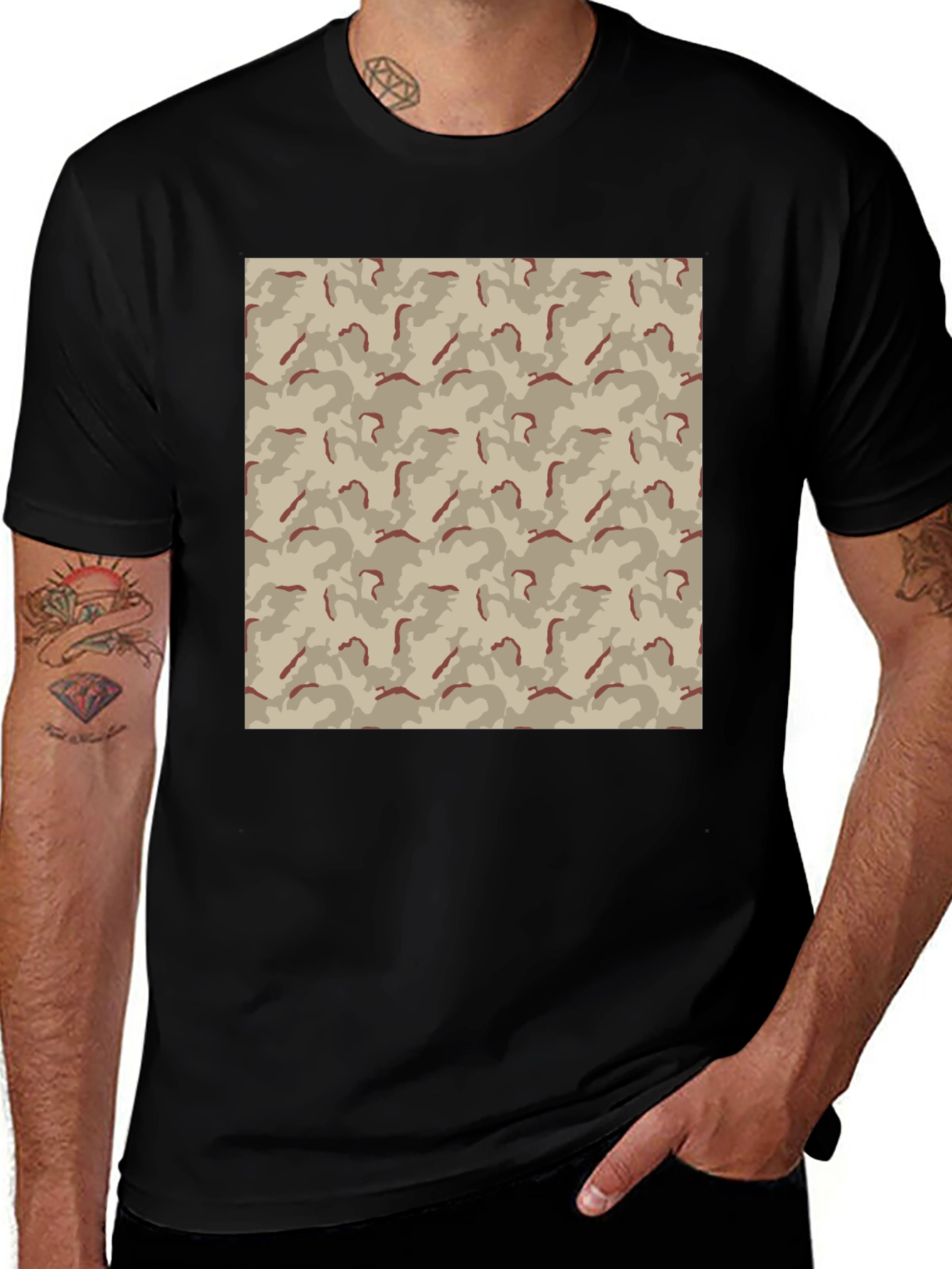 Variant 19 of Desert Camo Print Black T-Shirt for Men