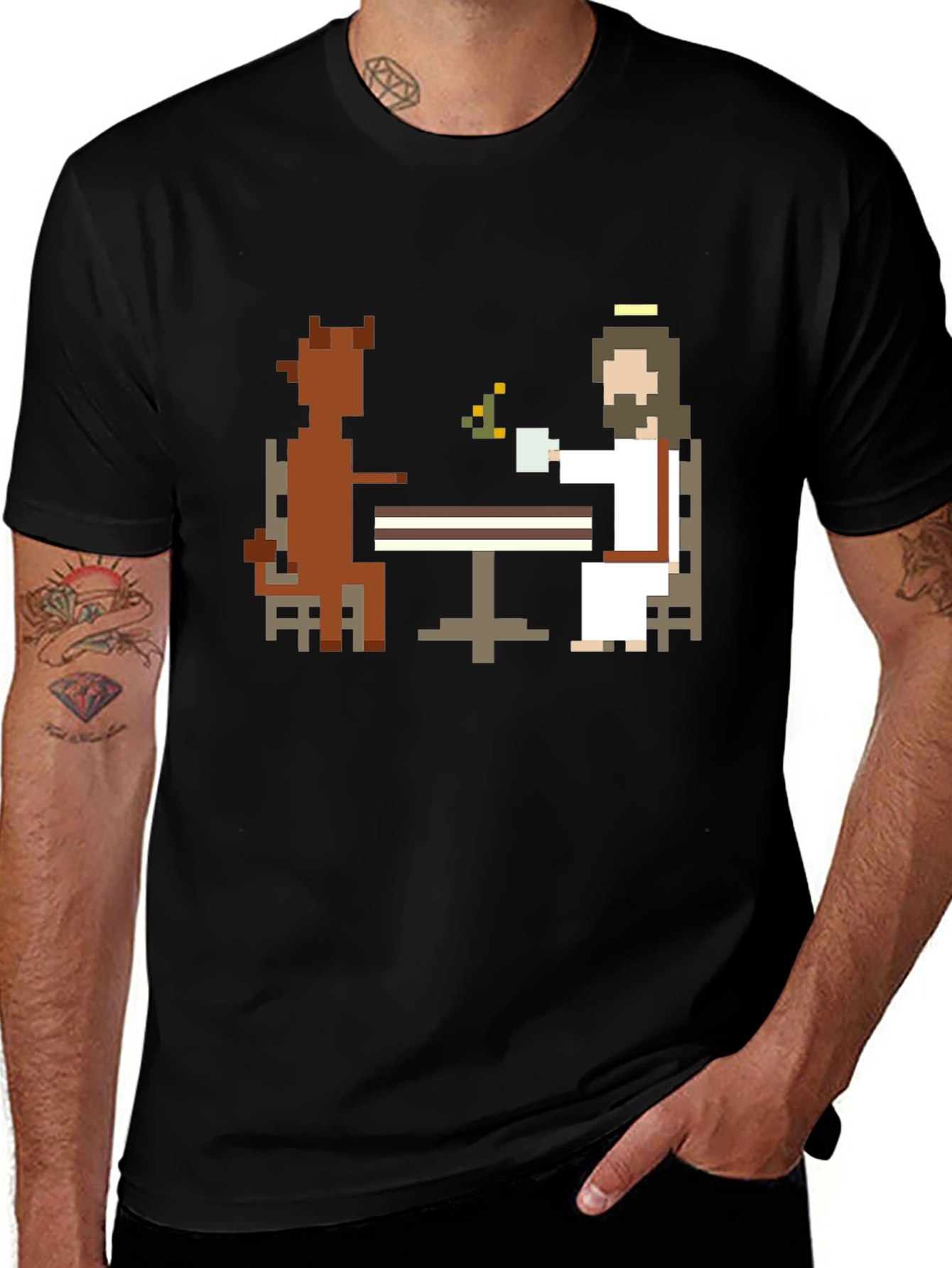 Variant 15 of Retro Jesus and Devil Pixel Art T-Shirt