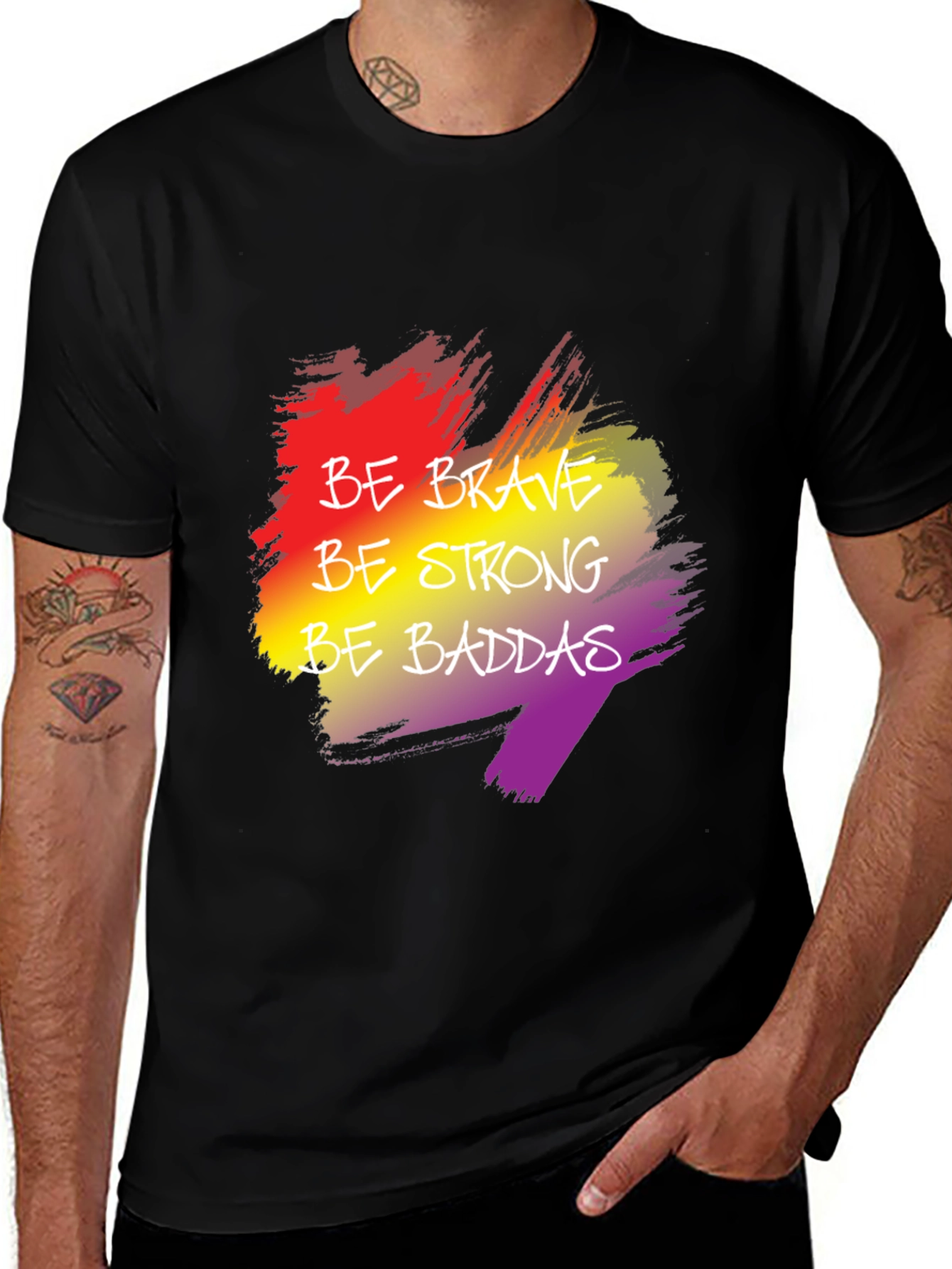 Variant 26 of Be Brave Strong Baddas Graphic Tee - Black