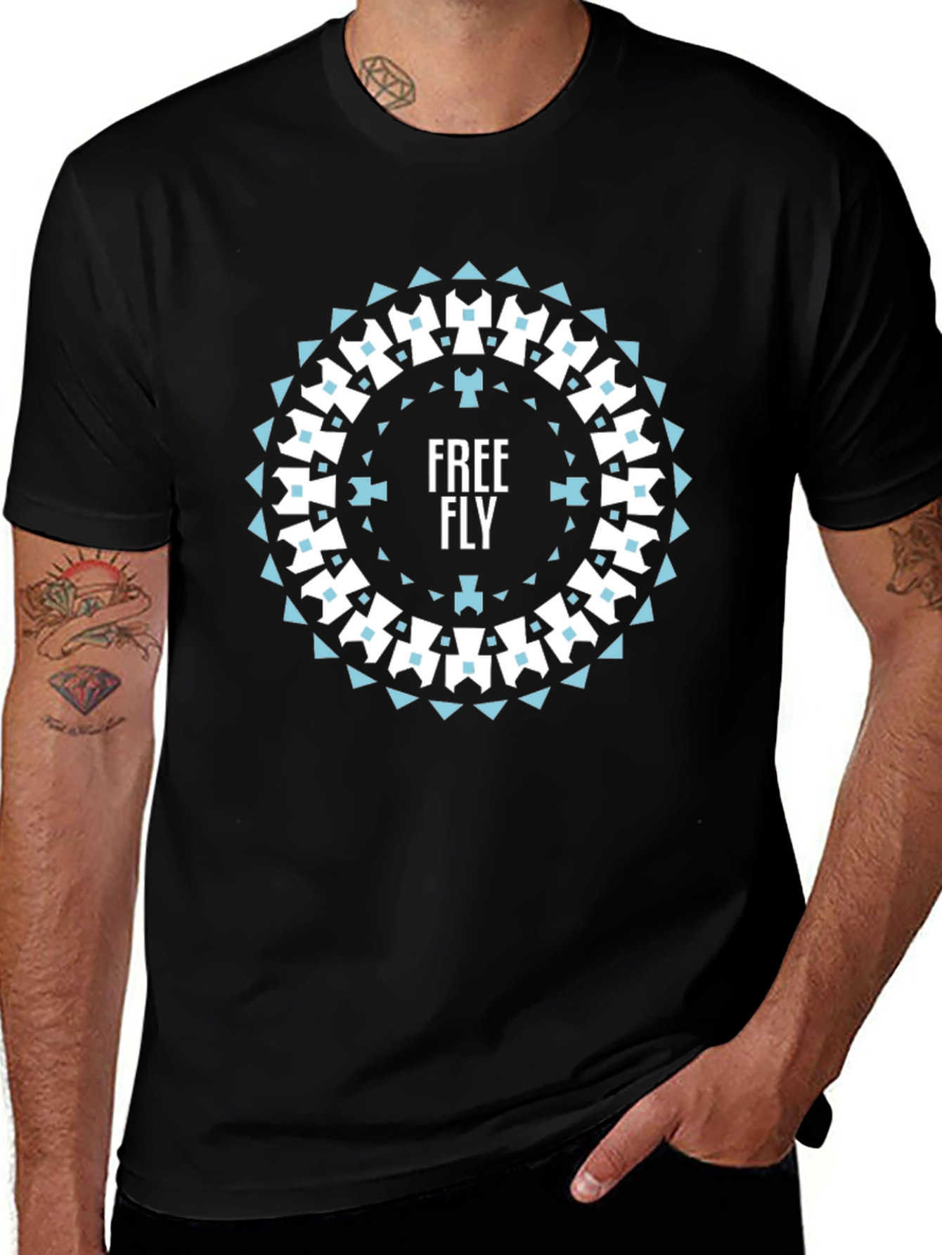 Variant 9 of Free Fly Geometric Mandala Black T-Shirt
