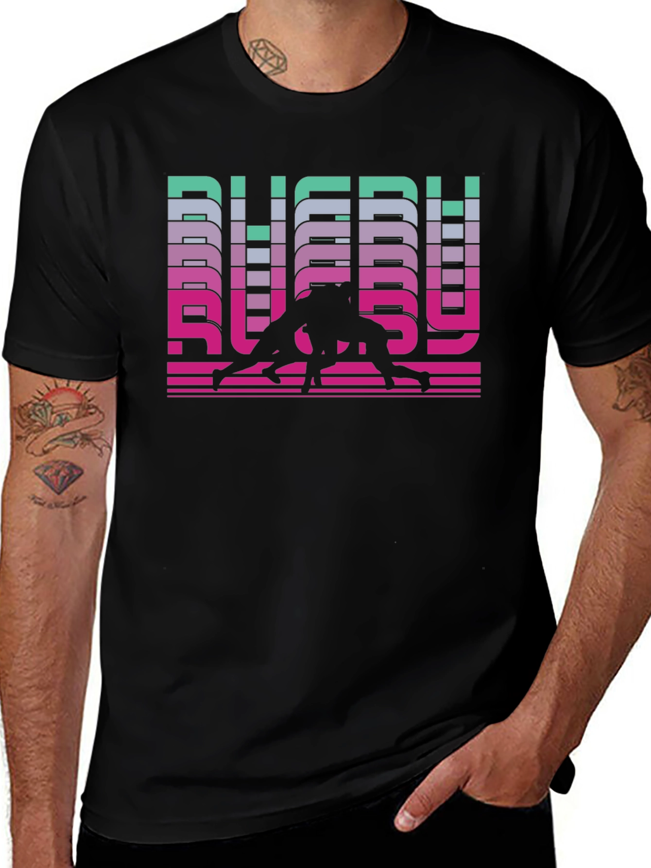 Variant 20 of Rugby Retro Graphic T-Shirt - Black