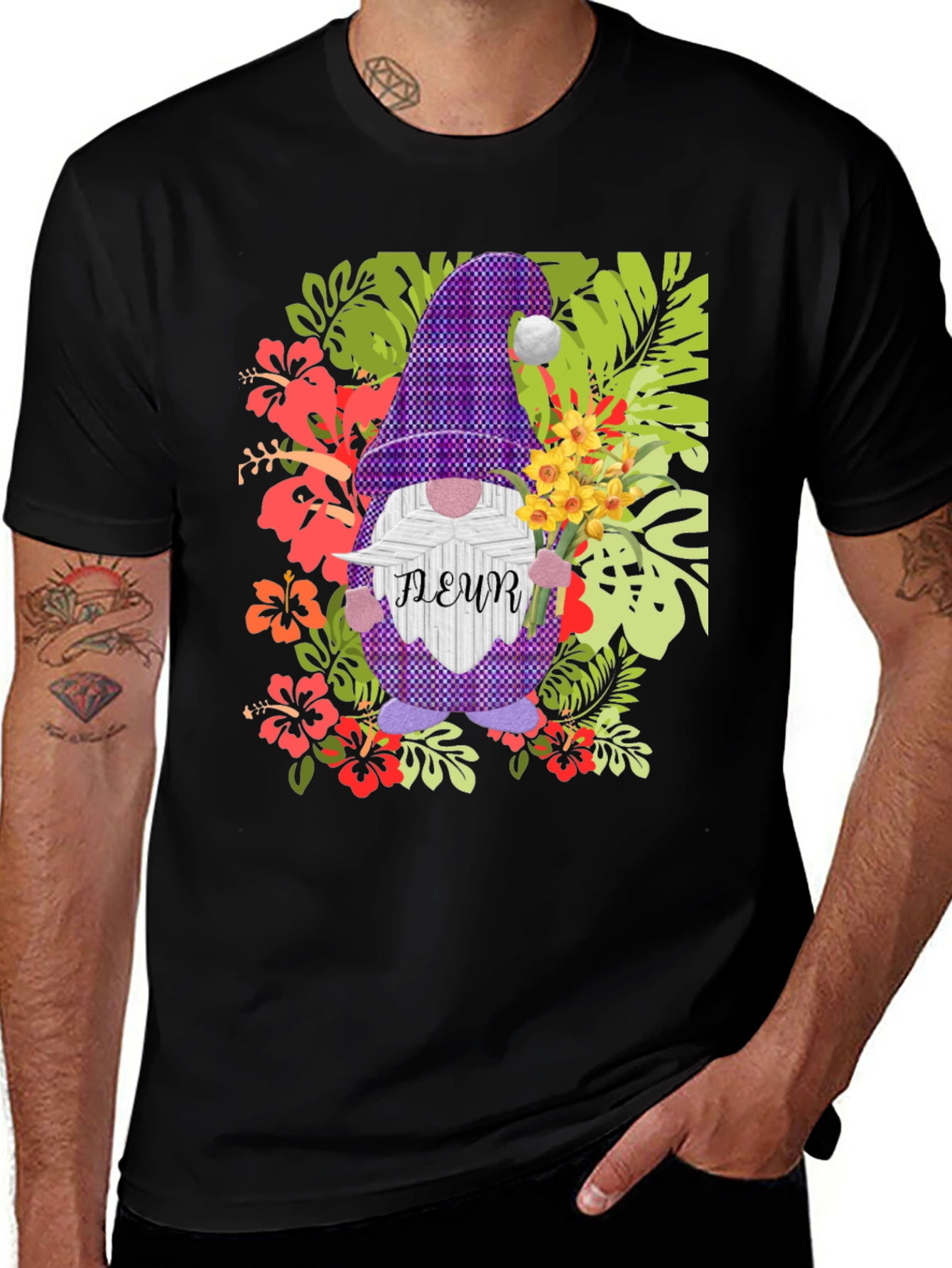 Variant 11 of Gnome Fleur Graphic T-Shirt - Floral Garden Design