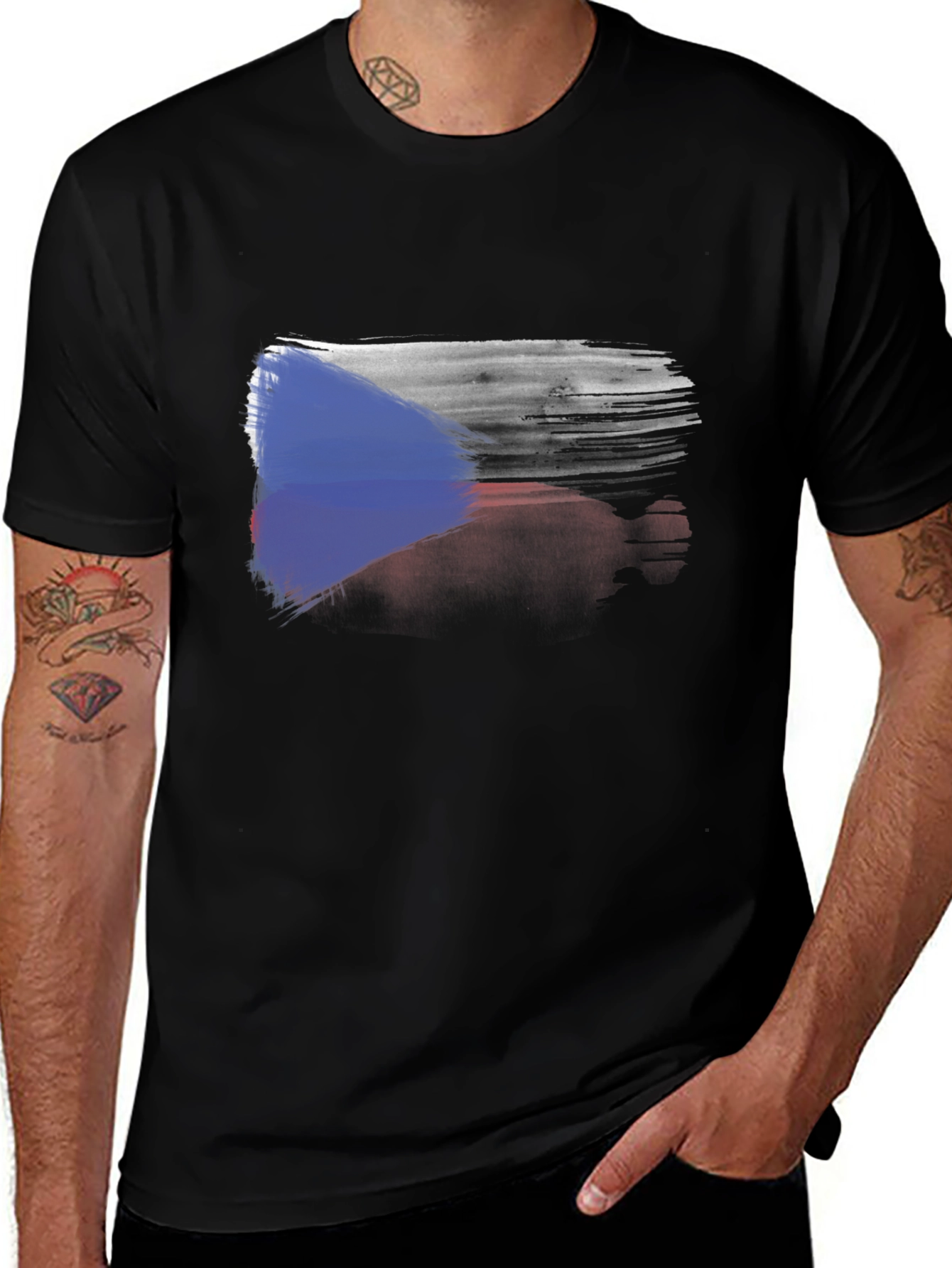 Variant 16 of Czech Republic Flag Brush Stroke T-Shirt