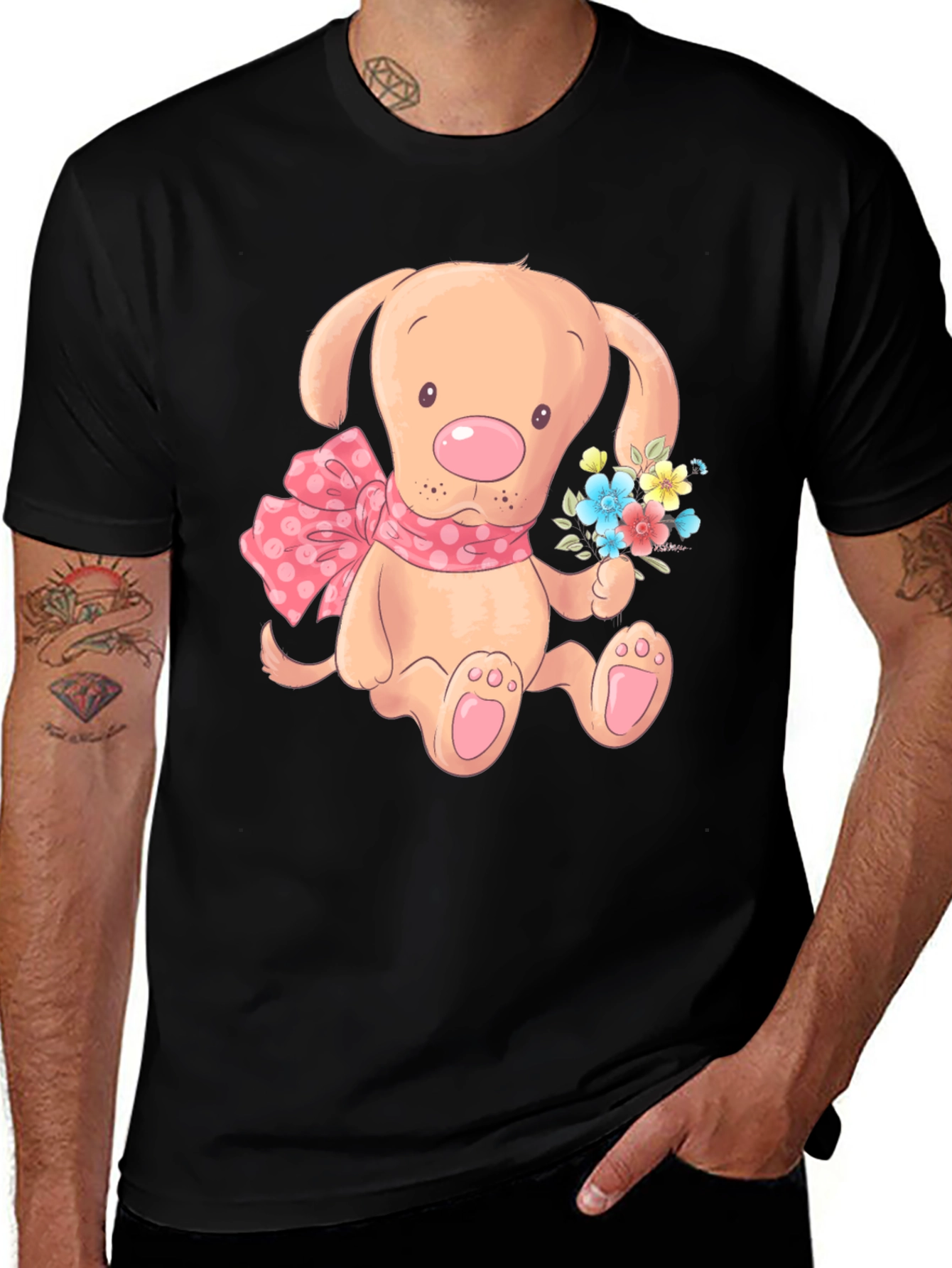 Variant 29 of Cute Puppy T-Shirt - Men's Black Cotton Blend