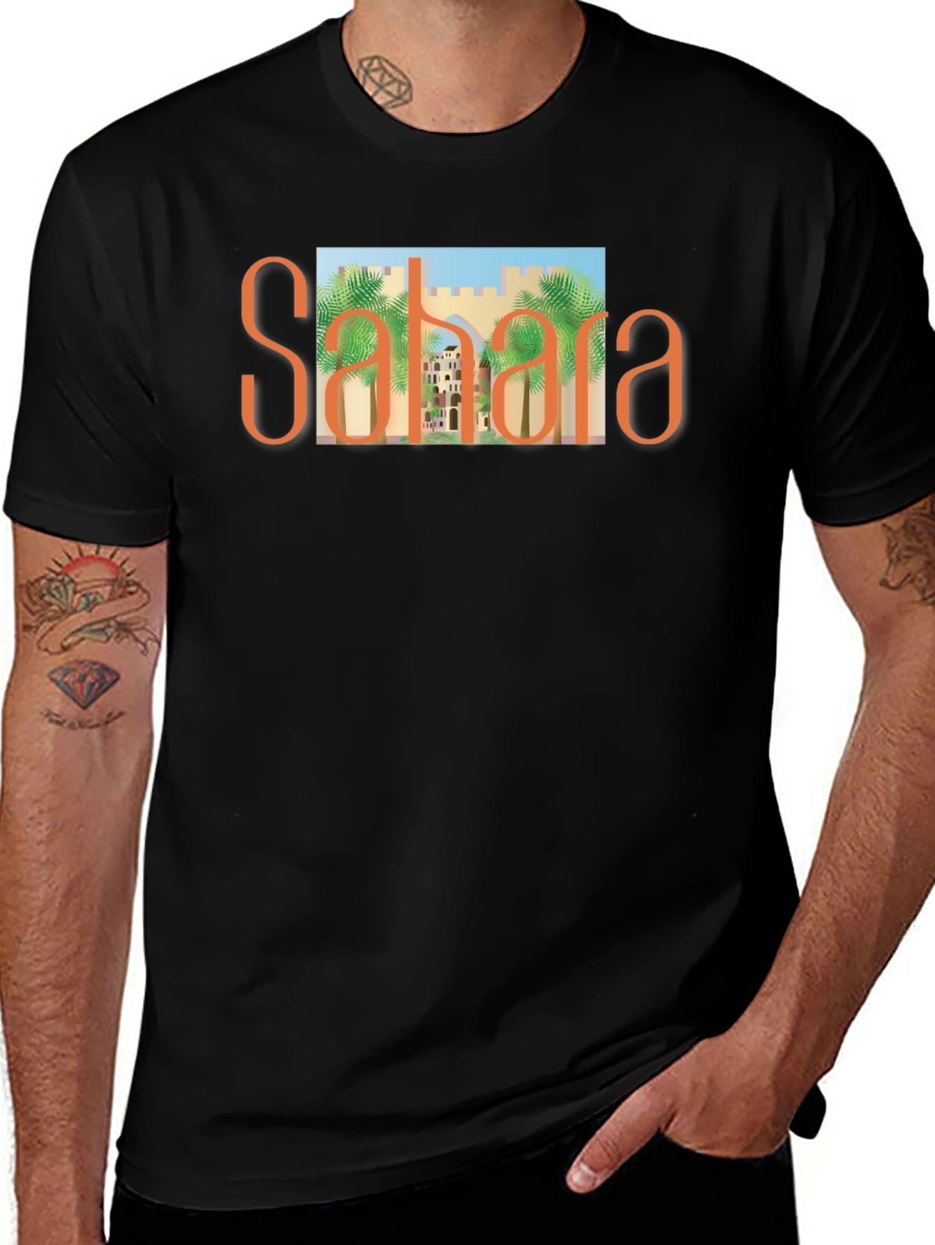 Variant 7 of Sahara Desert Graphic Tee - Black Cotton T-Shirt