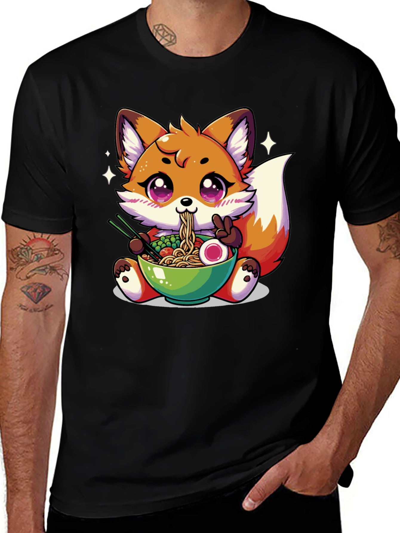Anime Fox Ramen T-Shirt - Kawaii Noodle Lover Tee