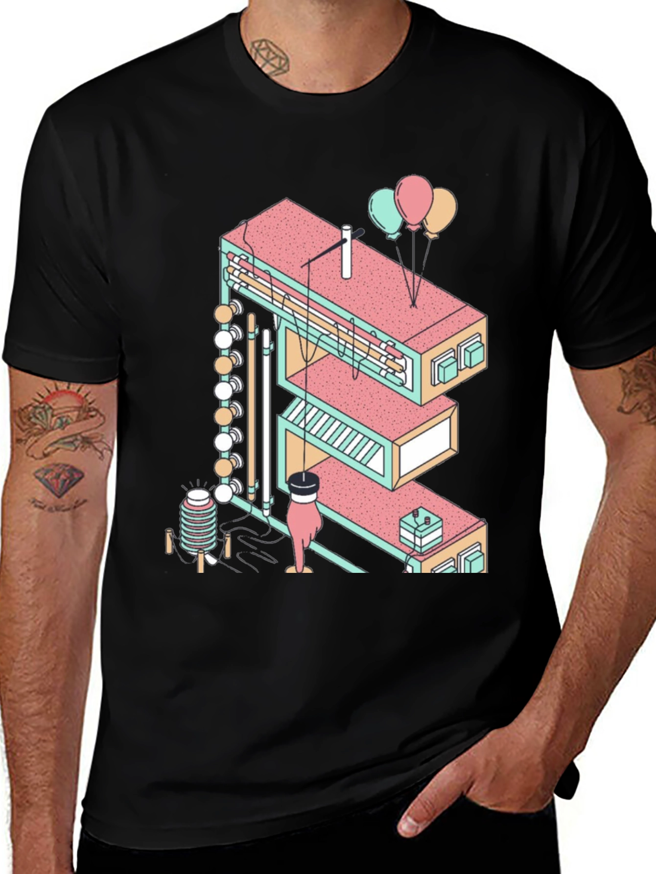 Variant 6 of Abstract Isometric Letter E Graphic Tee - Black