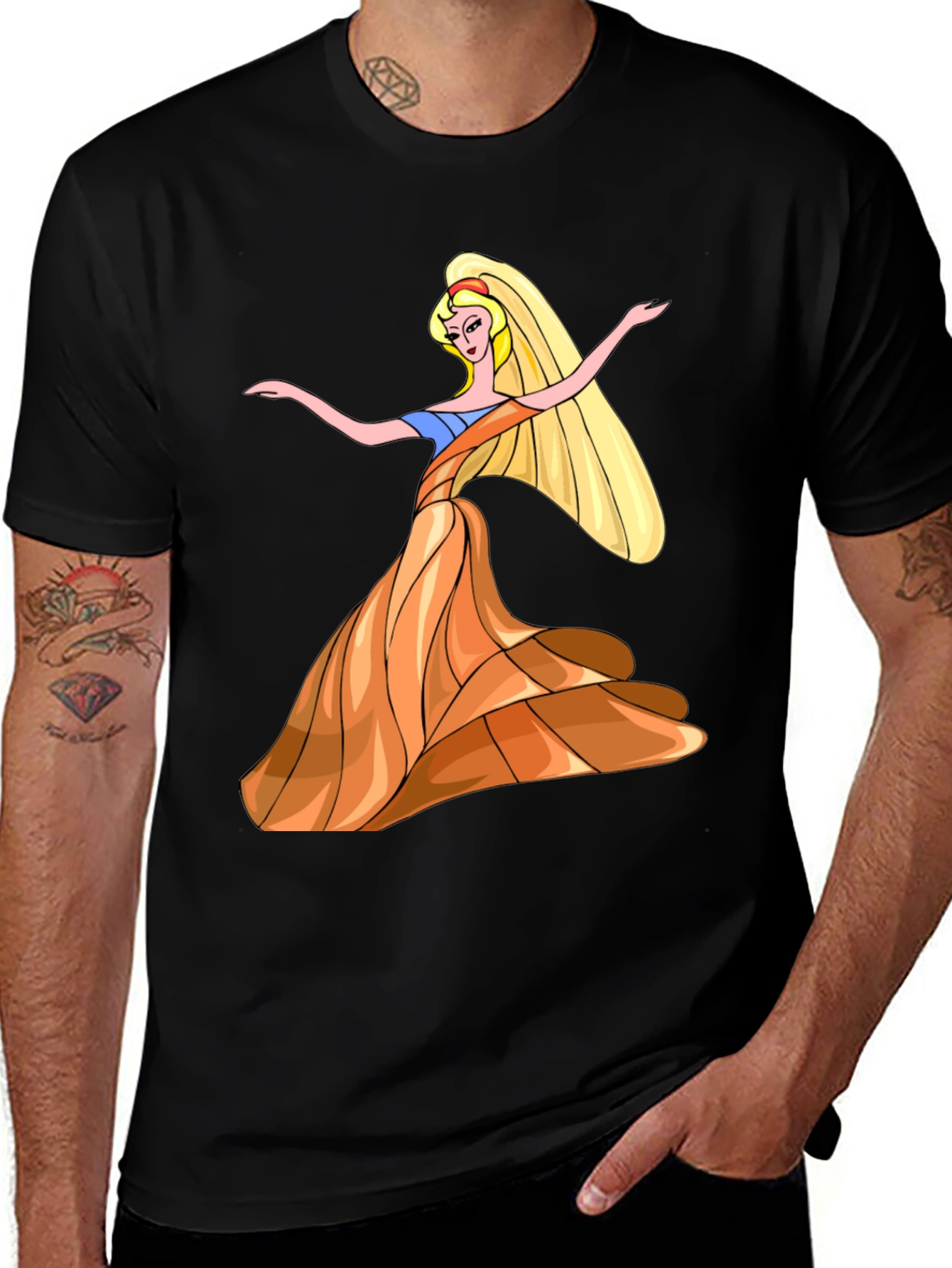 Black Princess Cartoon Graphic T-Shirt main image