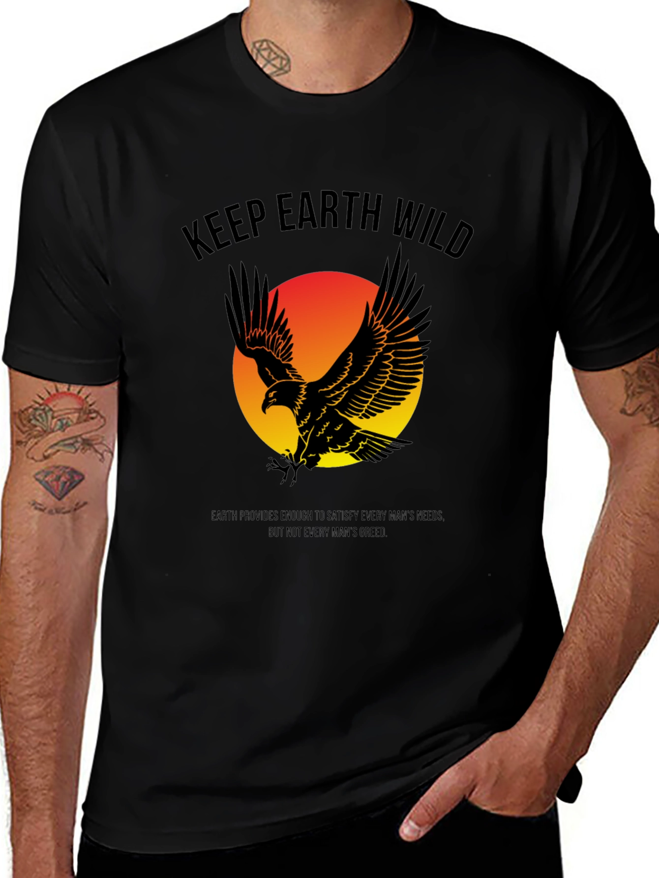 Variant 13 of Keep Earth Wild Eagle Graphic Tee - Unisex Black T-Shirt