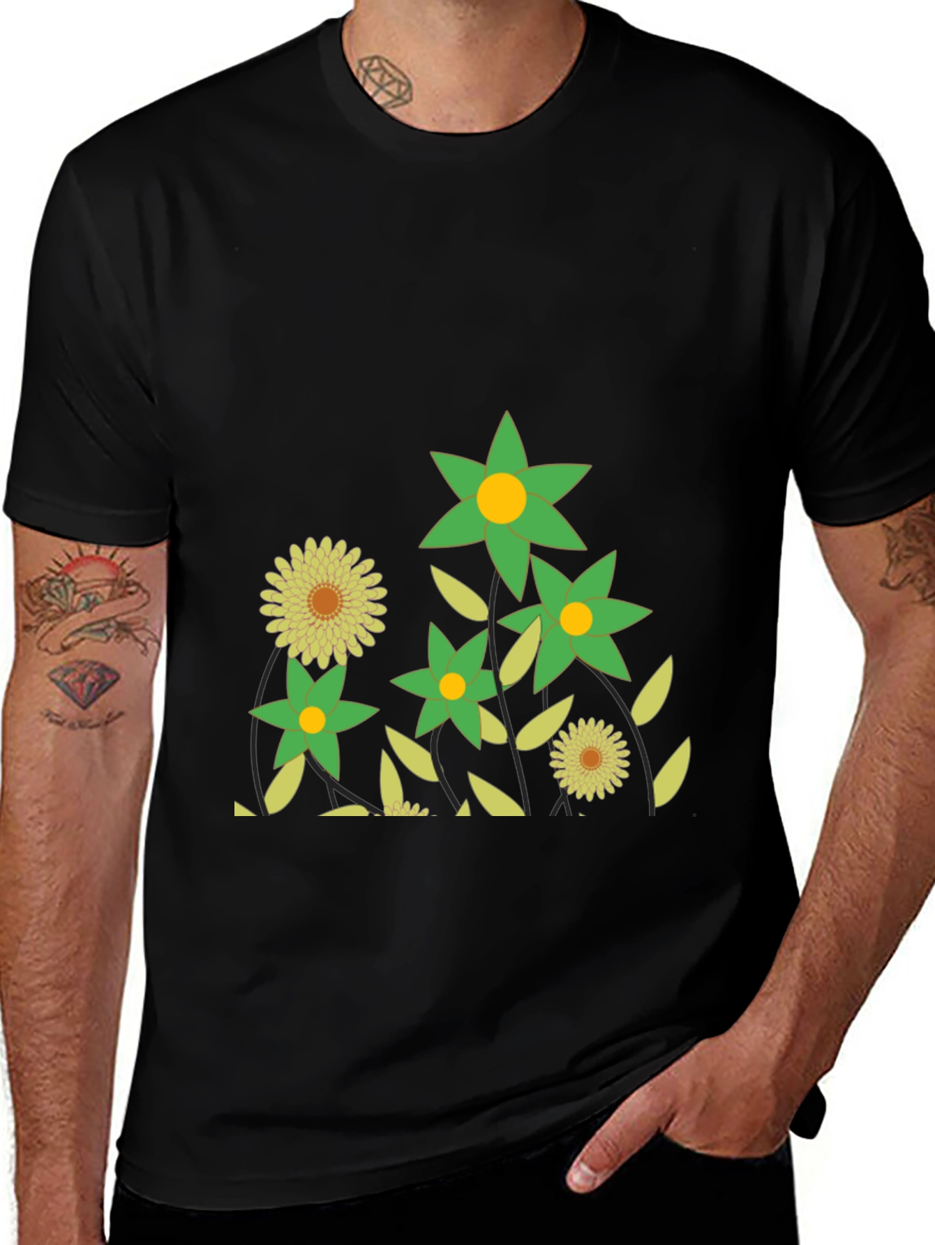 Variant 24 of Floral Graphic Print Men's Black T-Shirt