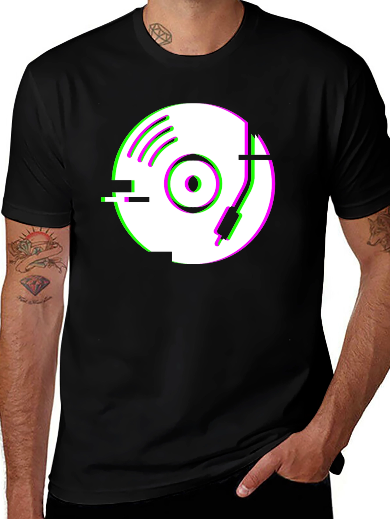 Variant 17 of Glitch Record Graphic Tee - Stylish Black T-Shirt