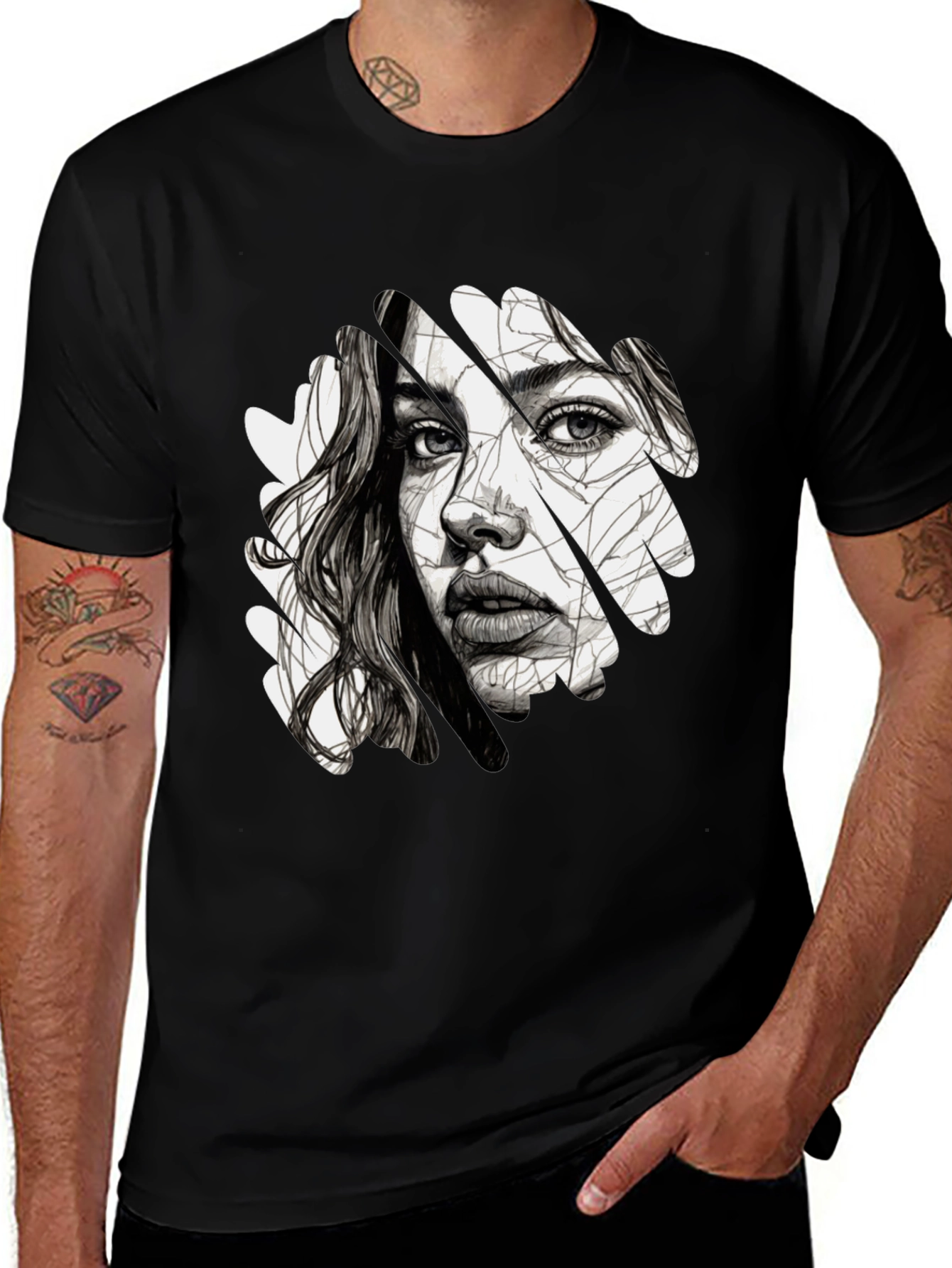 Variant 21 of Abstract Woman Graphic Black T-Shirt