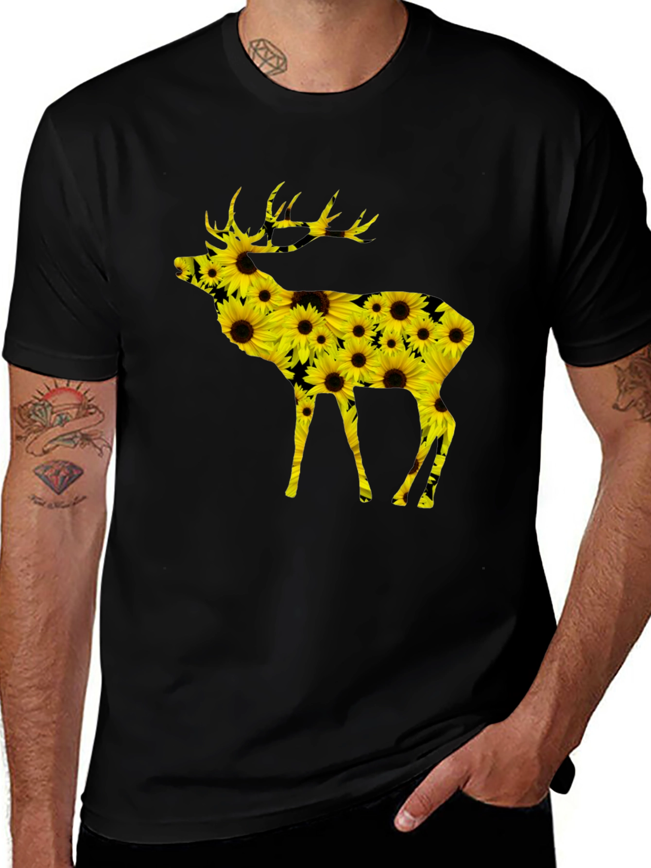 Variant 8 of Sunflower Deer Graphic Tee - Black