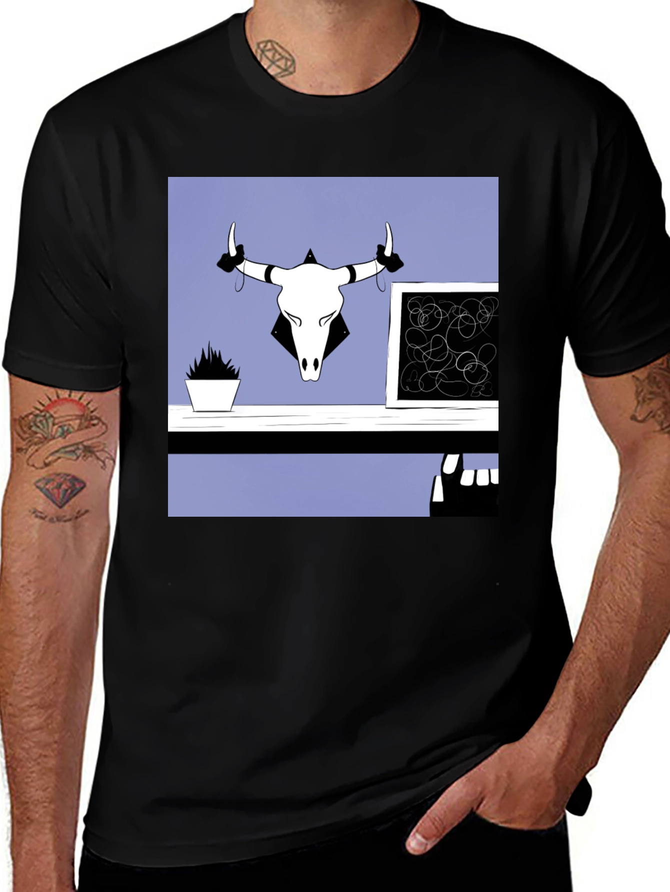 Variant 18 of Graphic Tee with Bull Skull Art