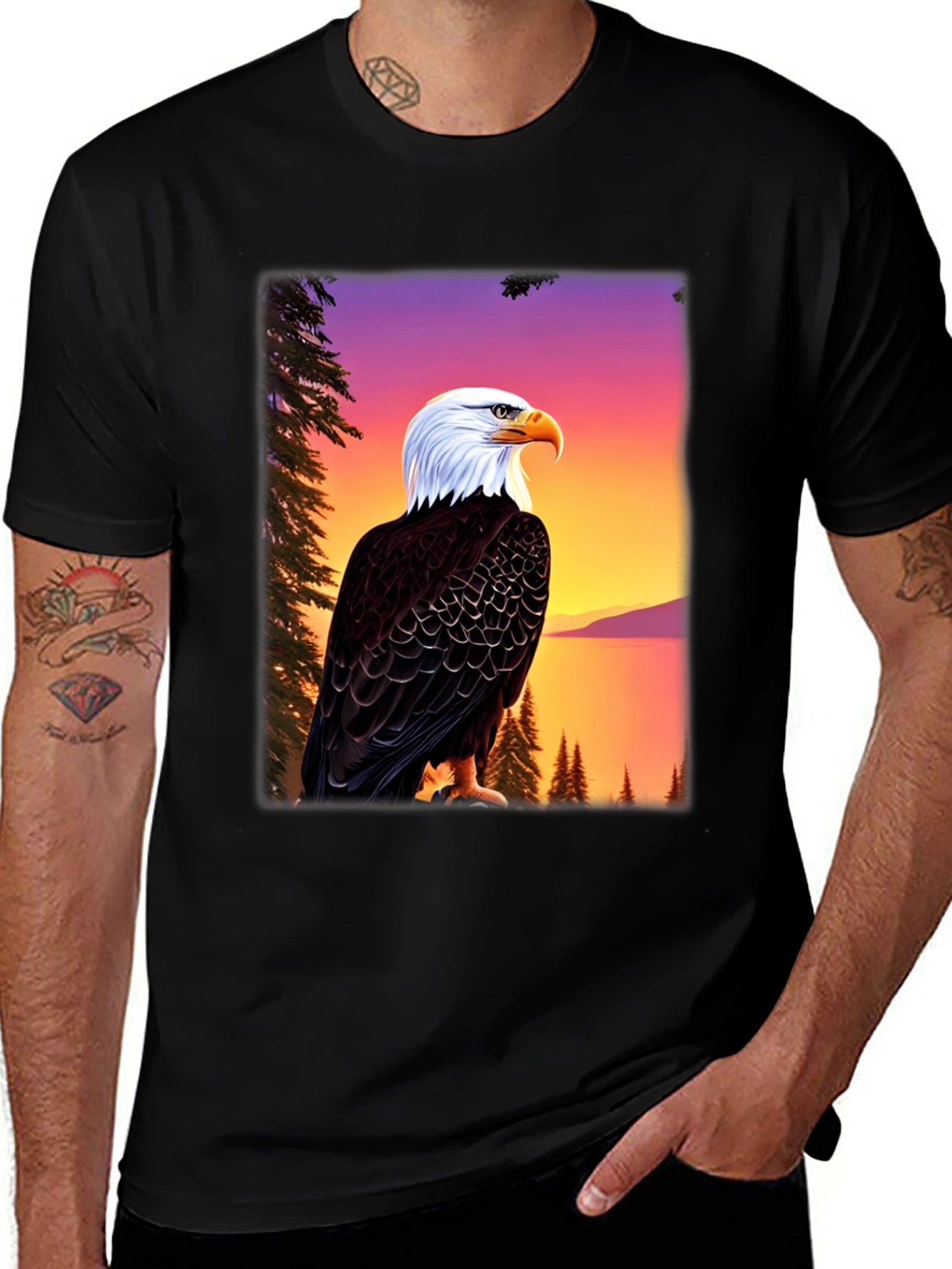 Variant 16 of Eagle Sunset Graphic Tee - Black Short Sleeve T-Shirt