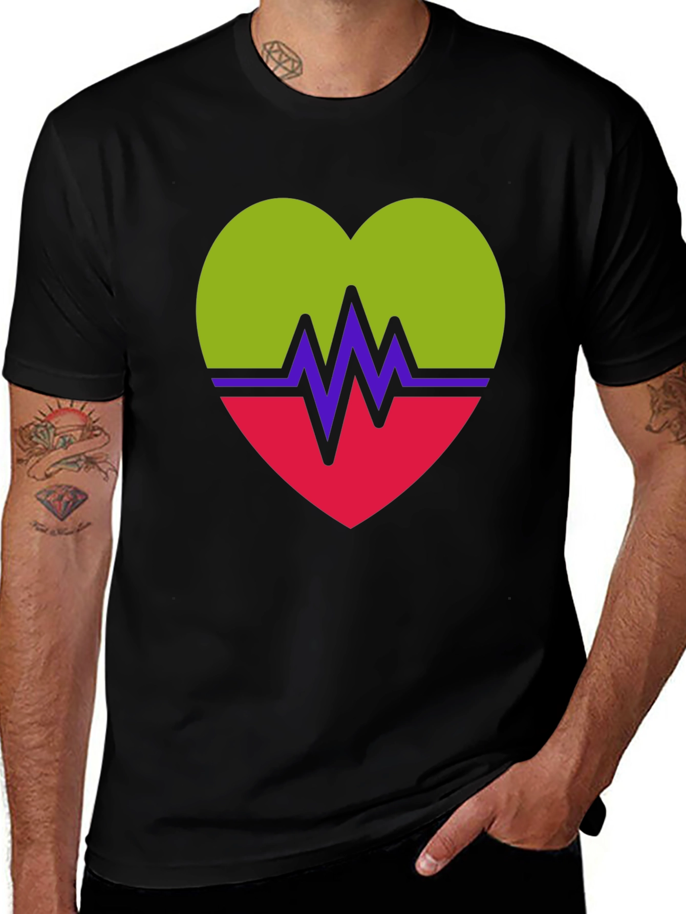 Variant 20 of Heartbeat Heart Graphic Tee - Casual Crew Neck T-Shirt