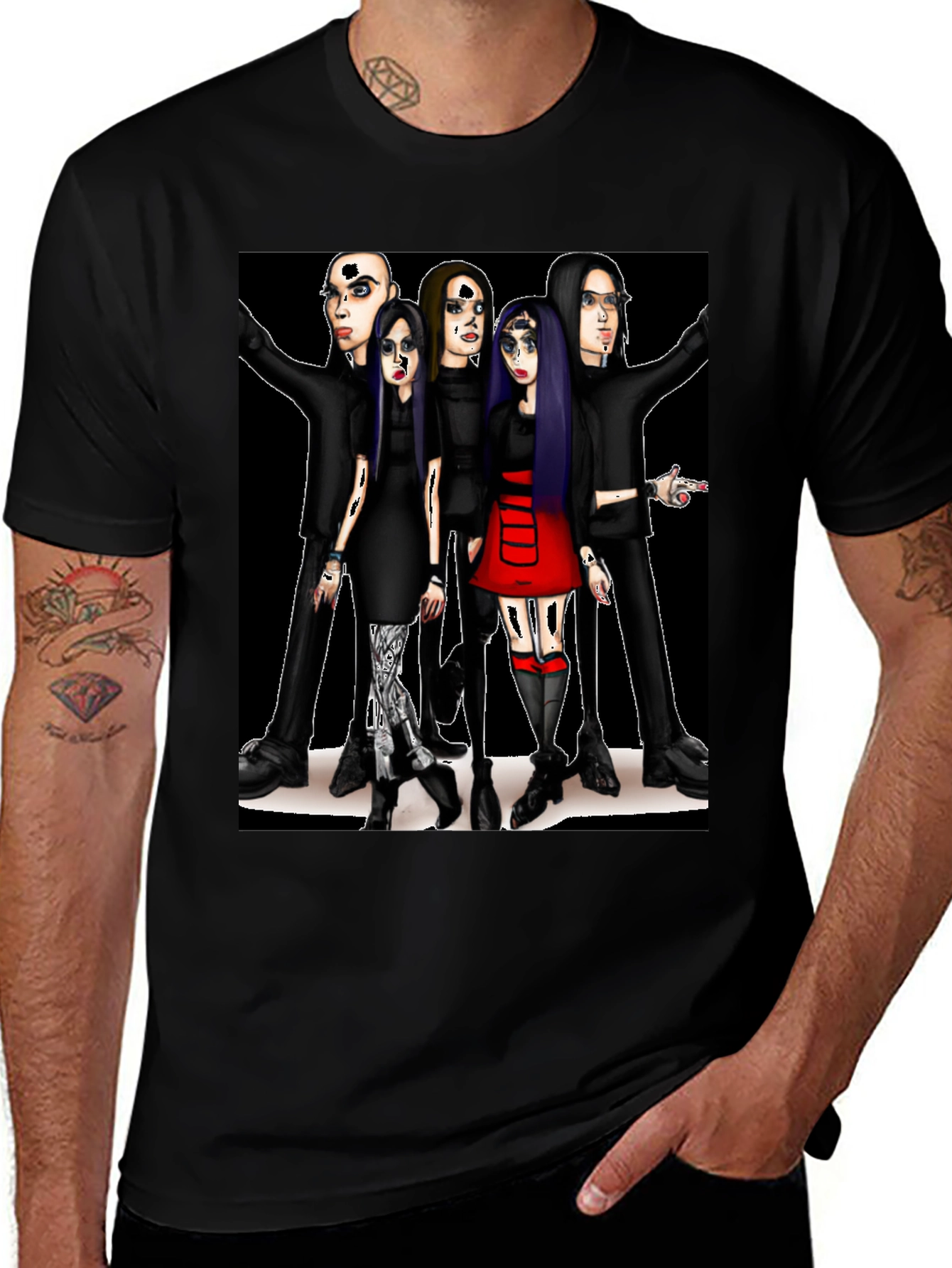 Variant 20 of Cartoon Band Graphic T-Shirt Black