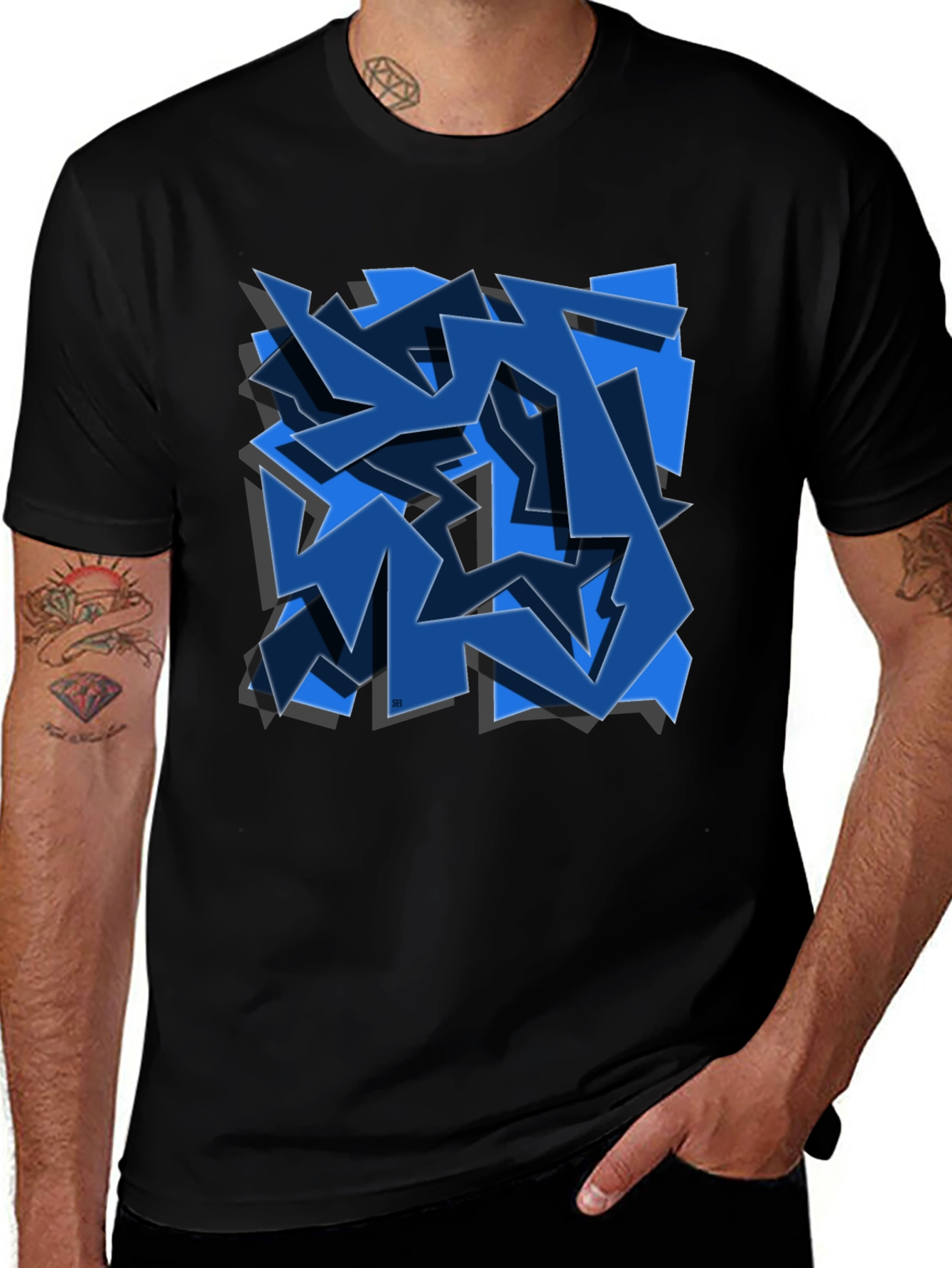 Variant 6 of Abstract Blue Graffiti Art Black T-Shirt