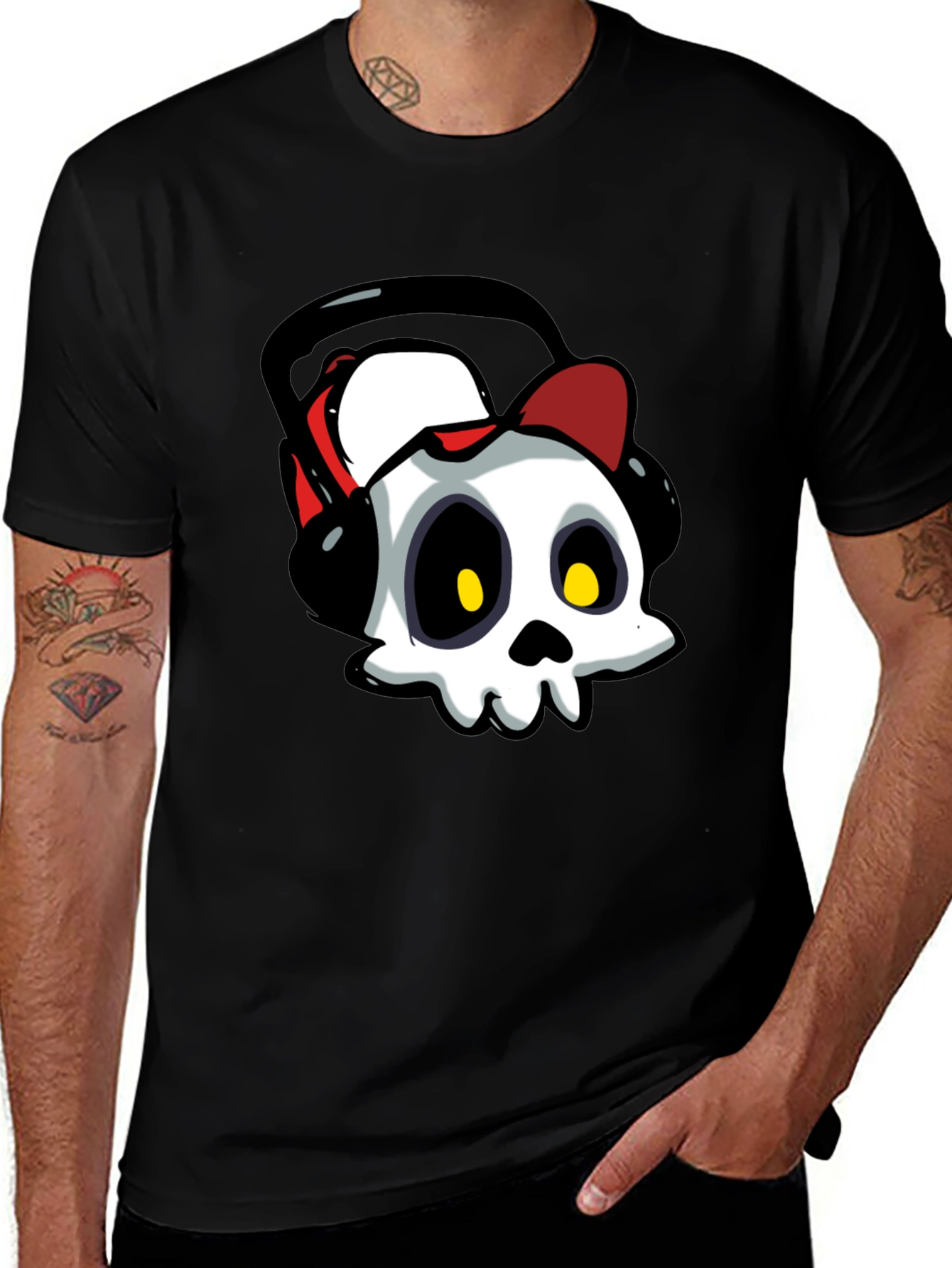 Variant 28 of Skull with Headphones Black T-Shirt