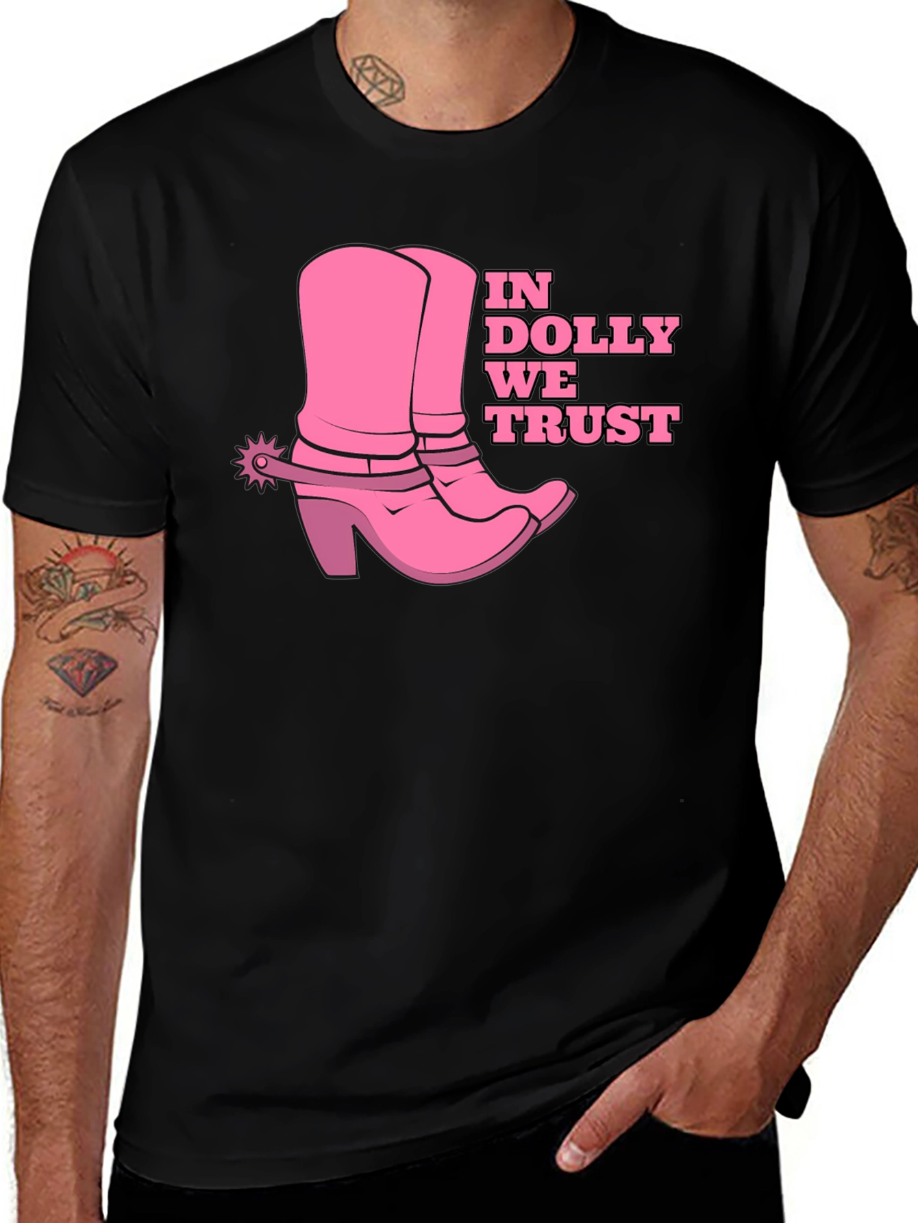 Black In Dolly We Trust T-Shirt - Cowboy Boots Graphic Tee main image