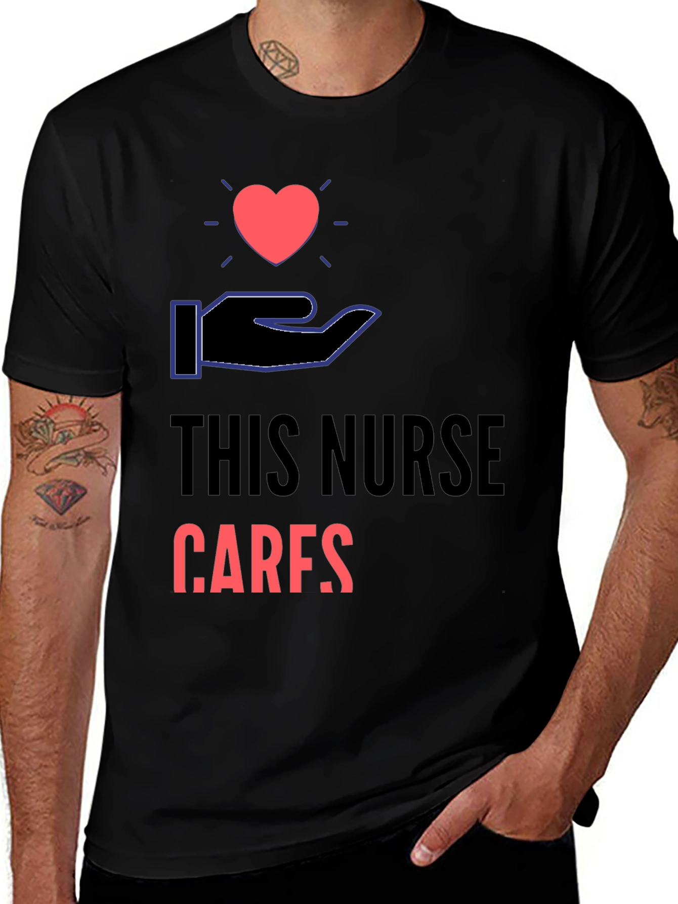 Variant 29 of This Nurse Cares T-Shirt - Heart & Hand Design