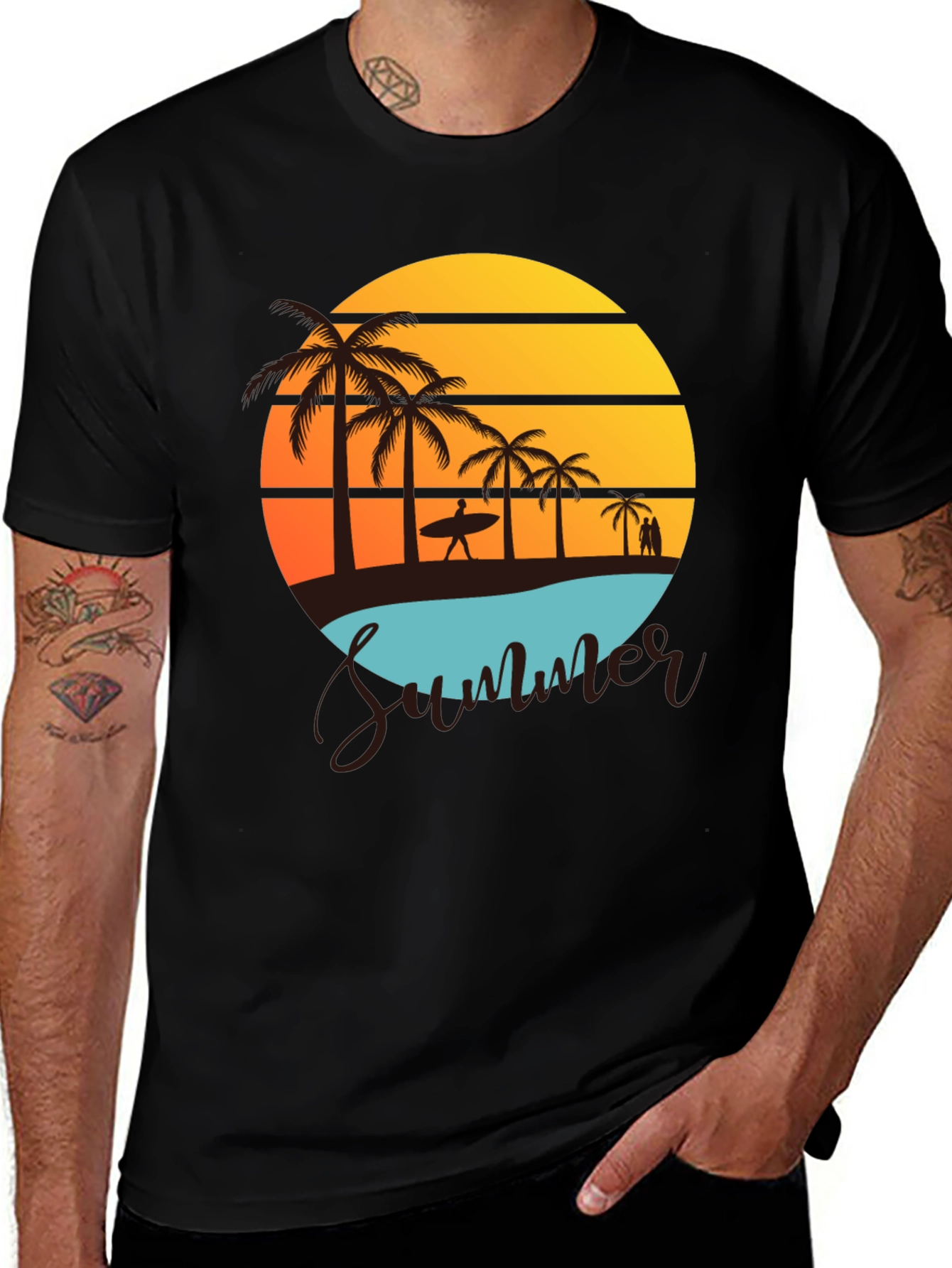 Variant 16 of Summer Beach Graphic Tee - Palm Trees & Sunset