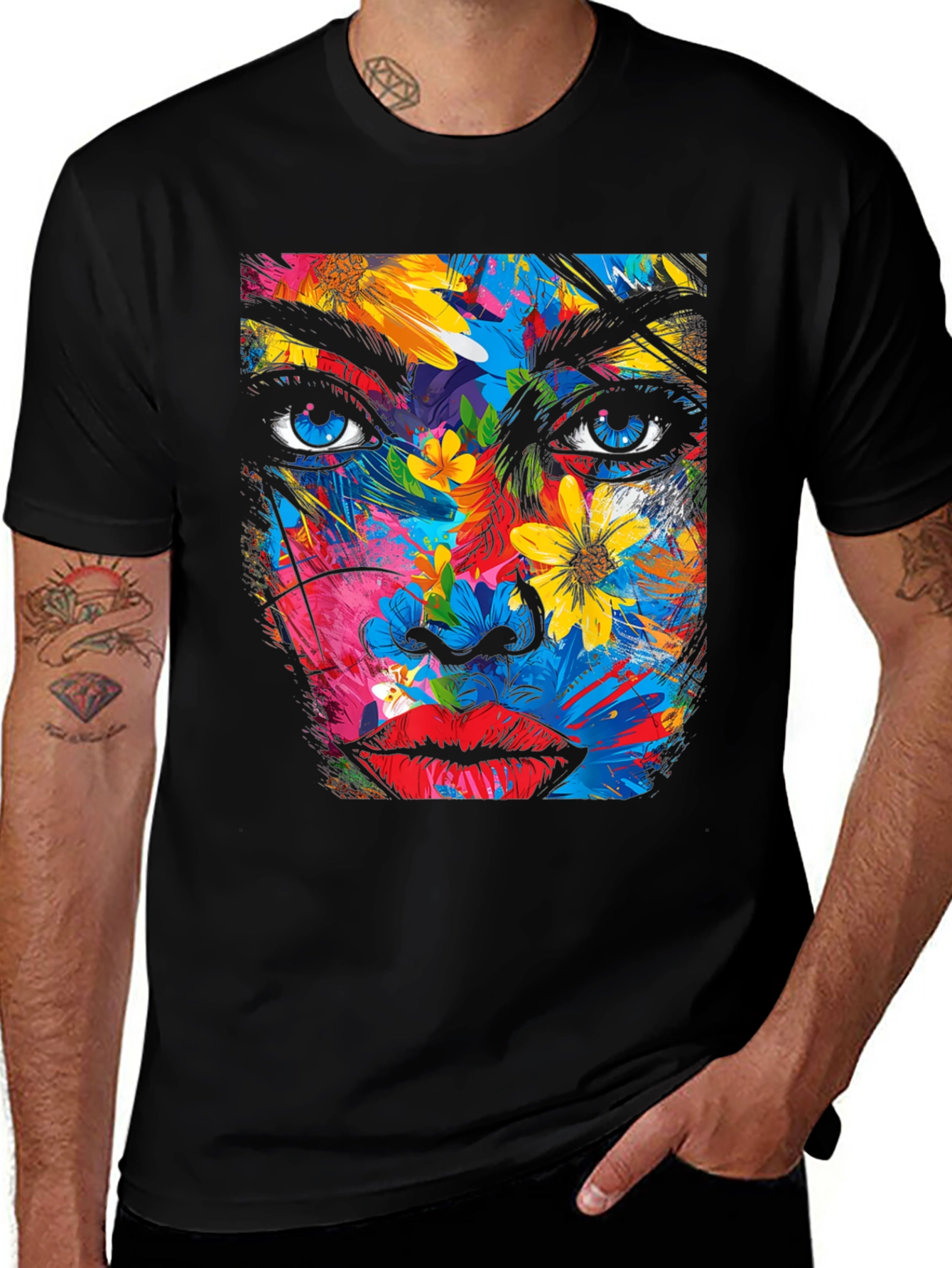 Variant 26 of Floral Face Graphic Tee - Bold Artistic Design
