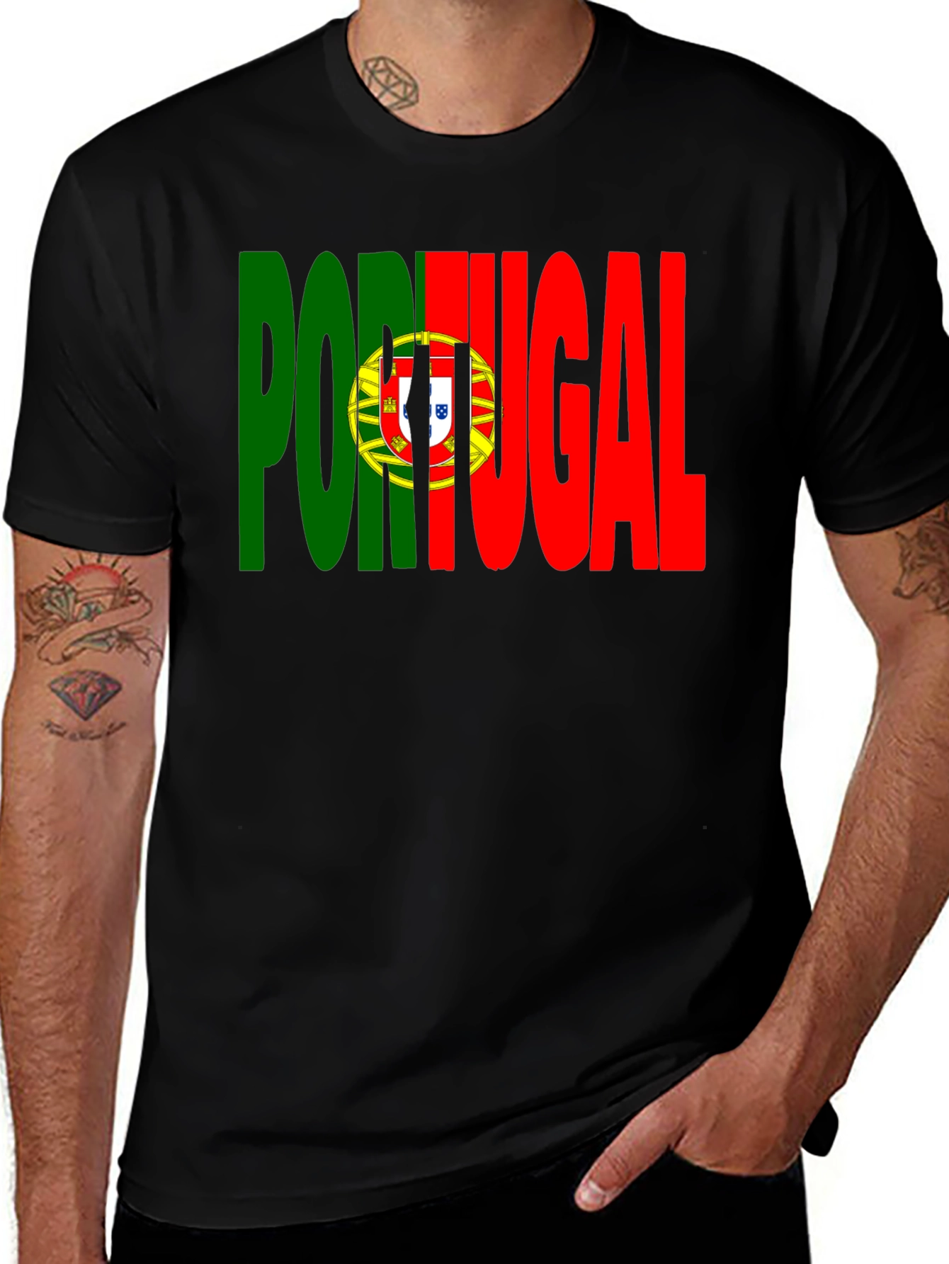 Portugal Flag Graphic Tee - Men's Black T-Shirt