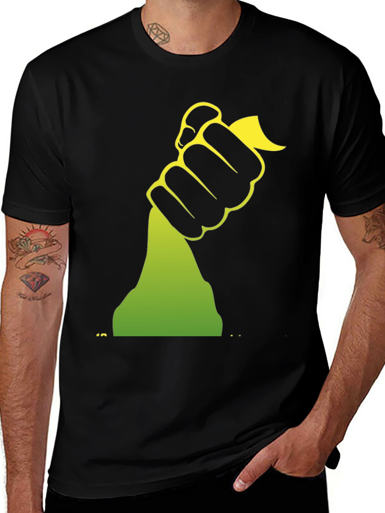 Variant 25 of Black Graphic Tee - Hand Holding Green Object