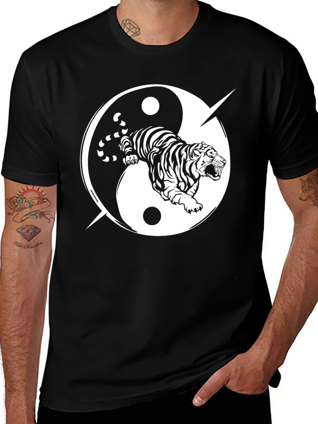 Variant 20 of Yin Yang Tiger Graphic Tee - Black Cotton