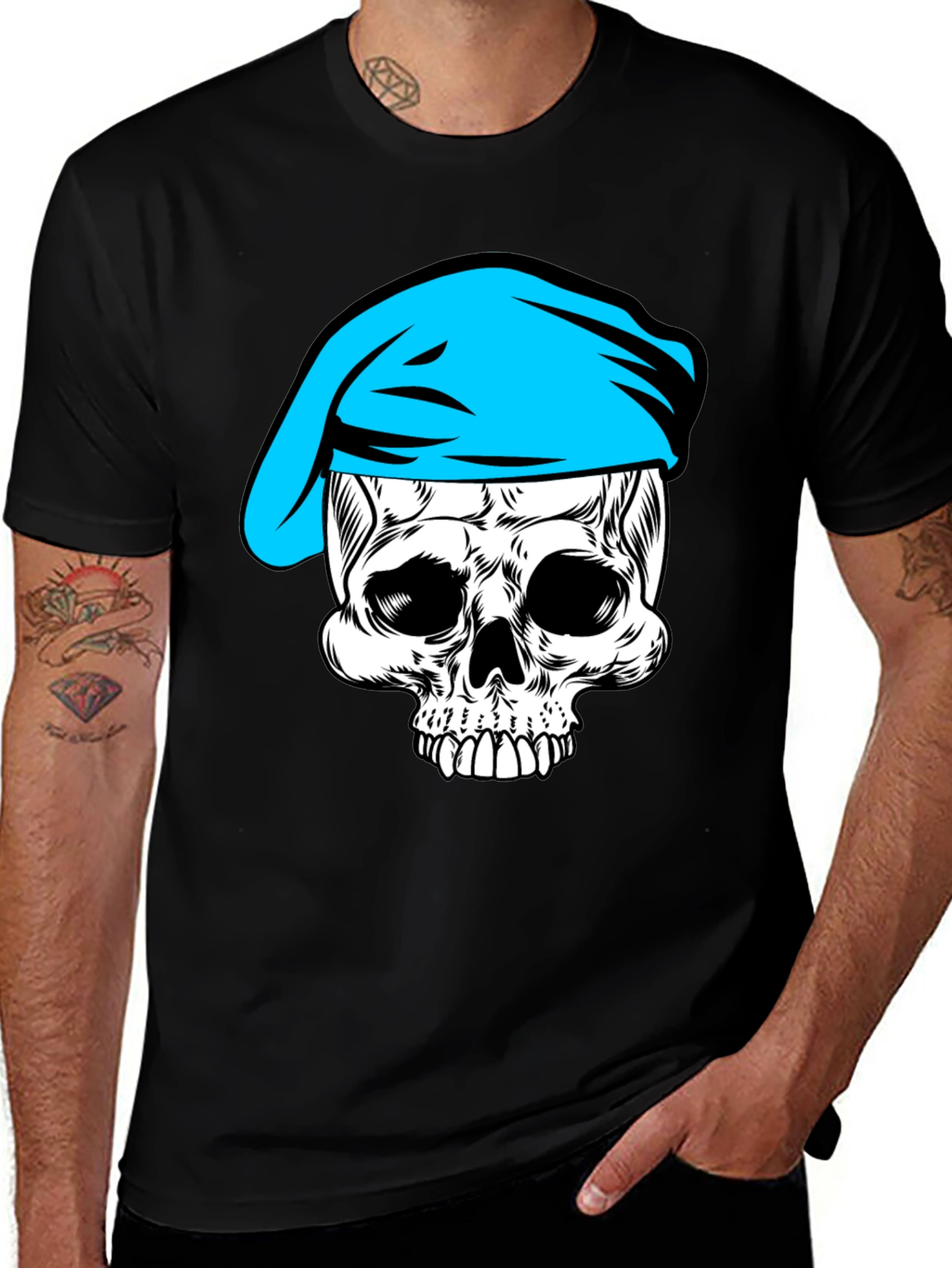 Variant 17 of Skull With Blue Beret Graphic T-Shirt