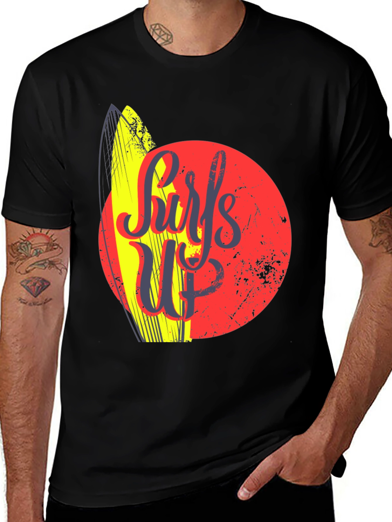 Surfs Up Graphic Tee - Black Cotton T-Shirt