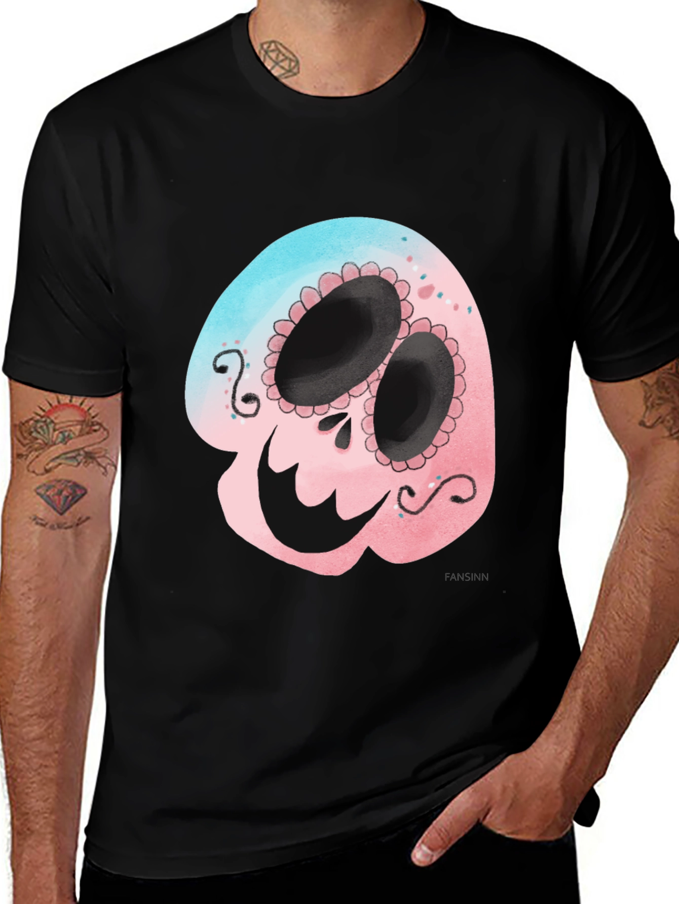 Variant 19 of Sugar Skull Graphic T-Shirt - Black Cotton Tee