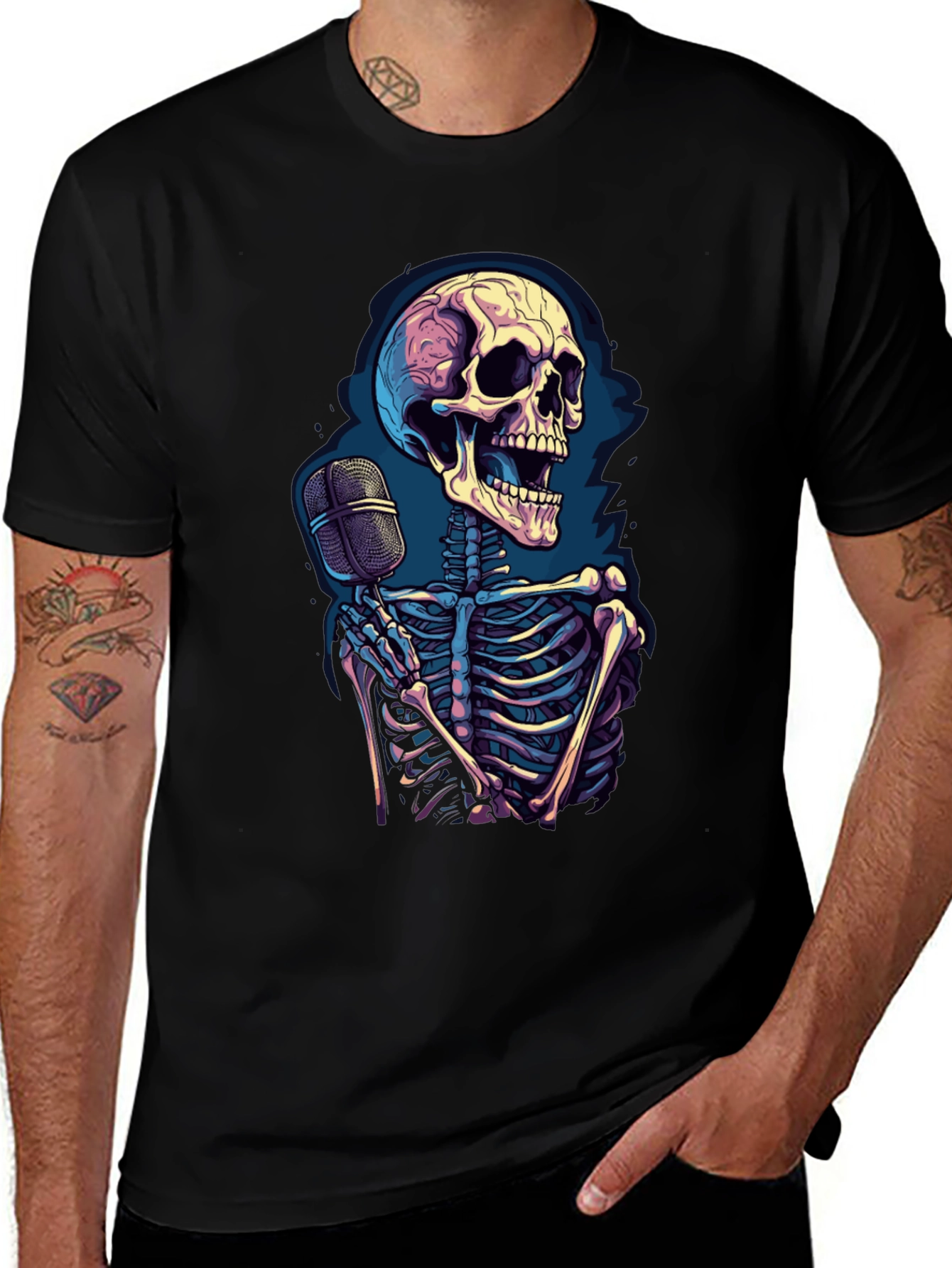 Variant 28 of Skeleton Singer Graphic Tee - Black