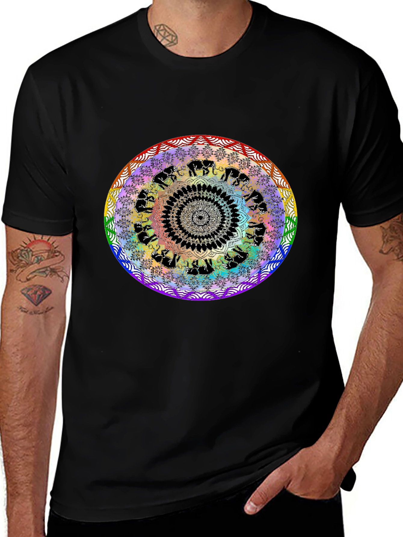 Variant 30 of Elephant Mandala Graphic Tee - Colorful and Unique Design