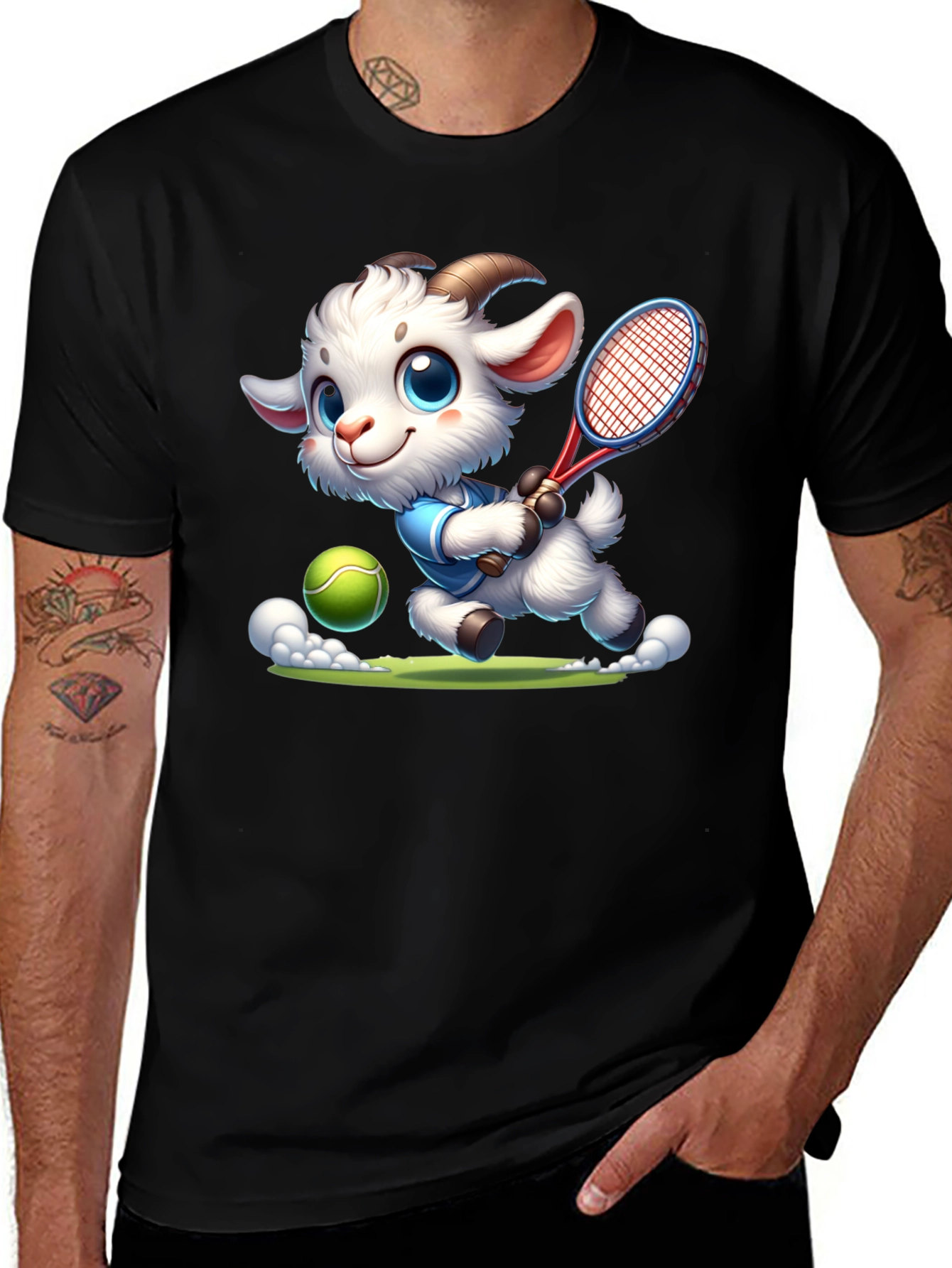 Variant 7 of Tennis Goat Graphic Tee - Cute Sports Shirt