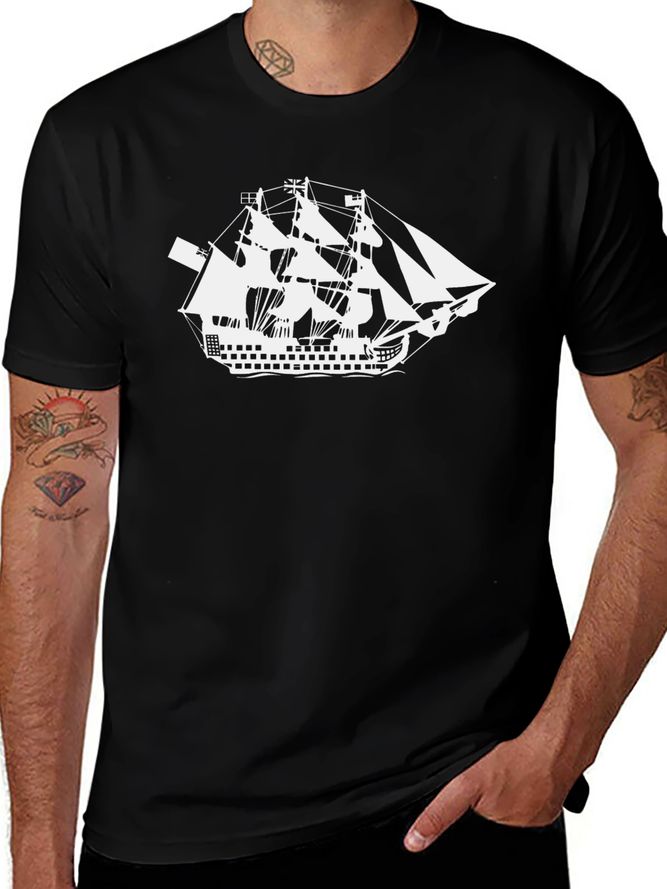Sailing Ship Graphic T-Shirt - Classic Black Tee