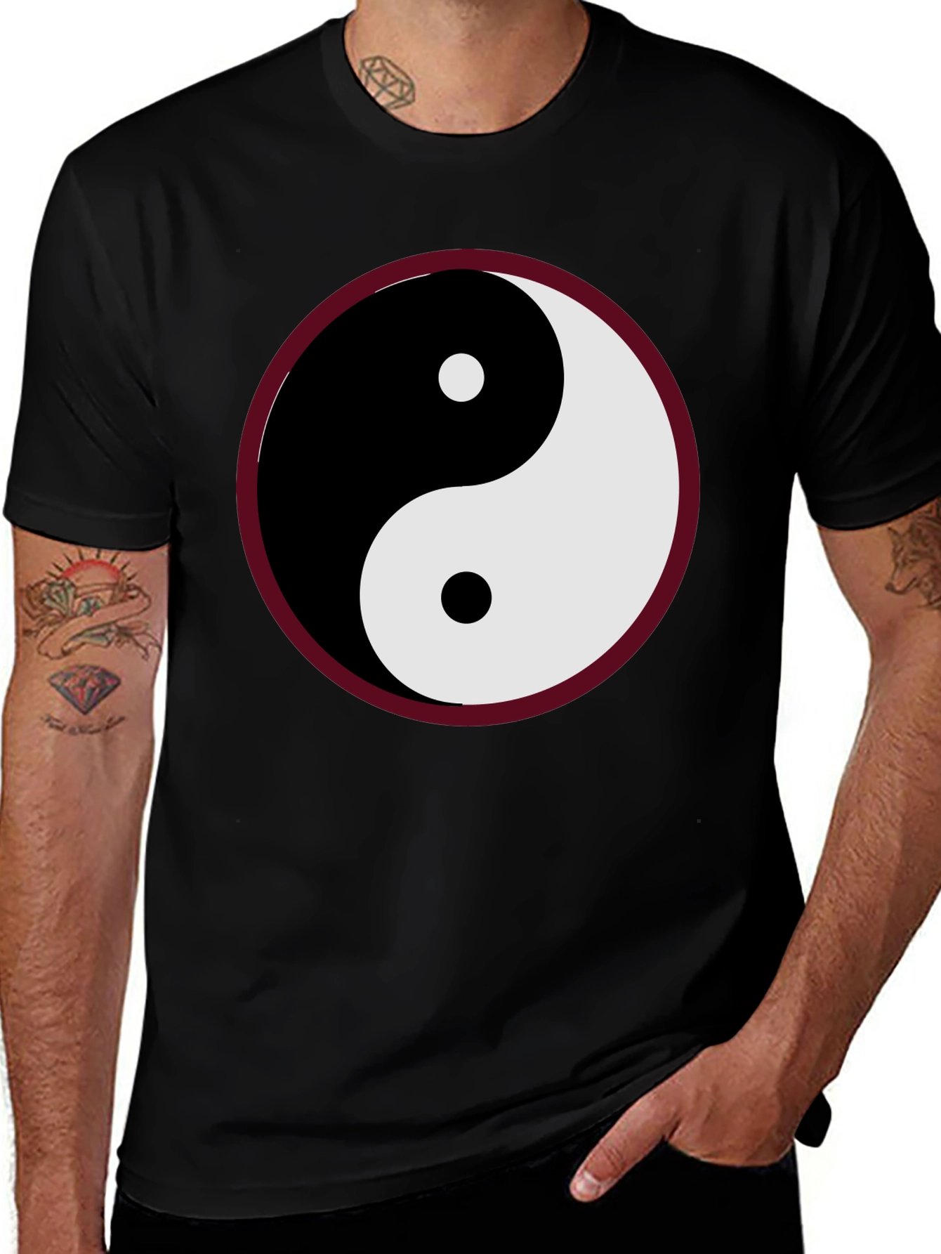 Variant 2 of Yin Yang Symbol Graphic Tee - Black Cotton Blend