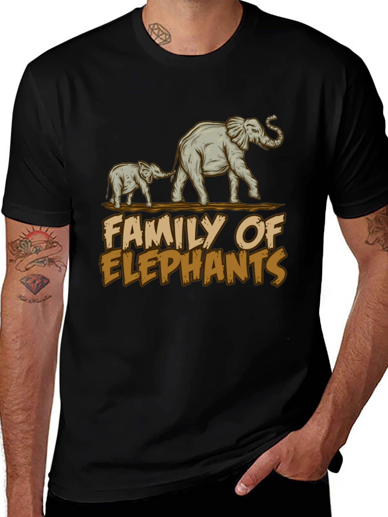 Variant 15 of Elephant Family Graphic Tee - Black Cotton Casual Shirt