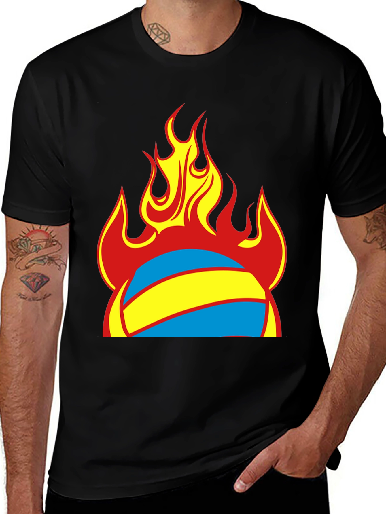 Variant 21 of Fiery Volleyball Graphic Tee - Black