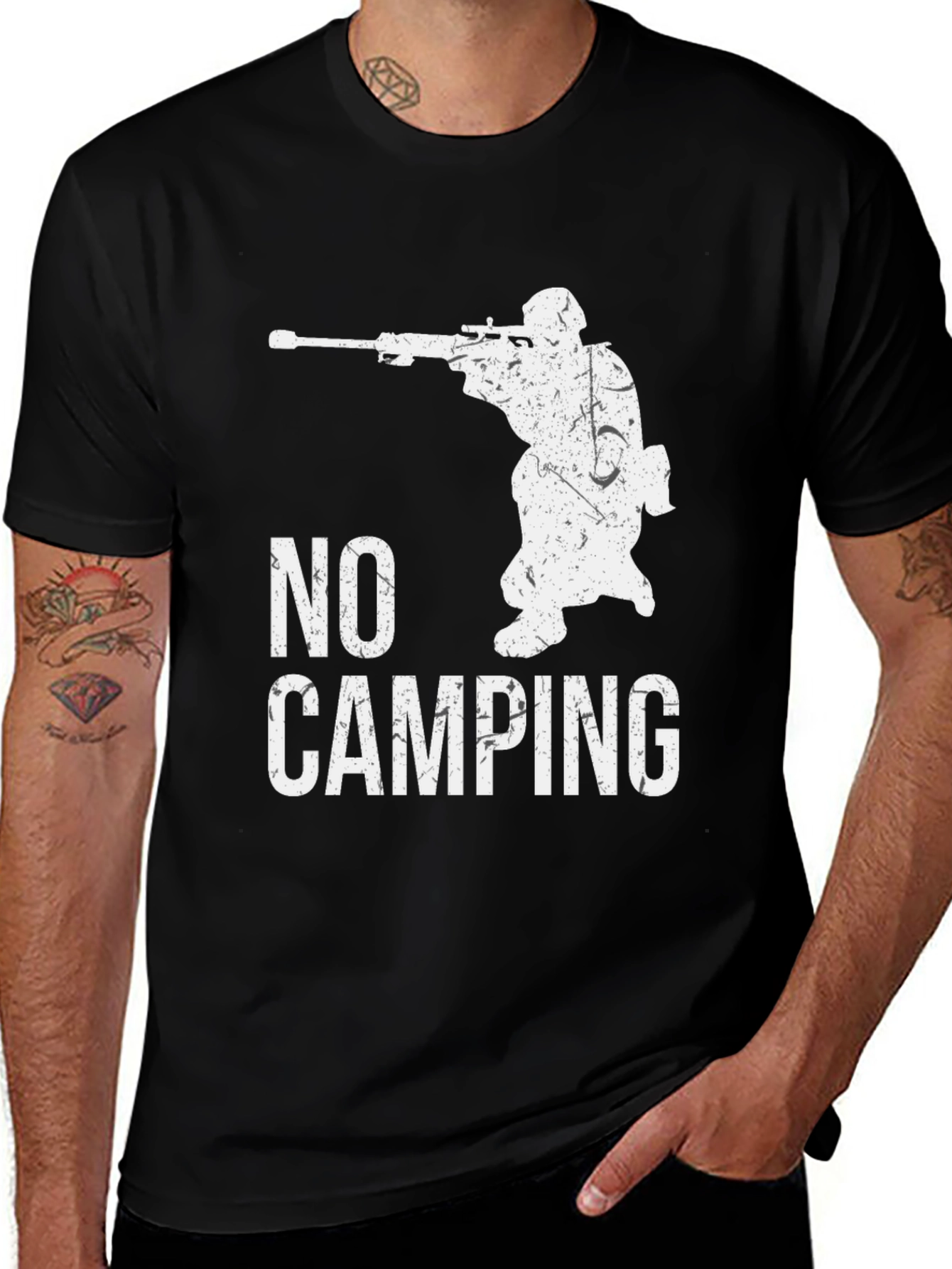 Black No Camping Sniper Graphic Tee - Black Cotton main image
