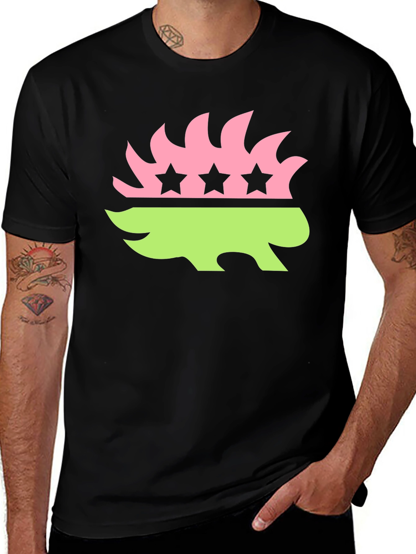 Variant 4 of Libertarian Porcupine T-Shirt - Pink and Green Design