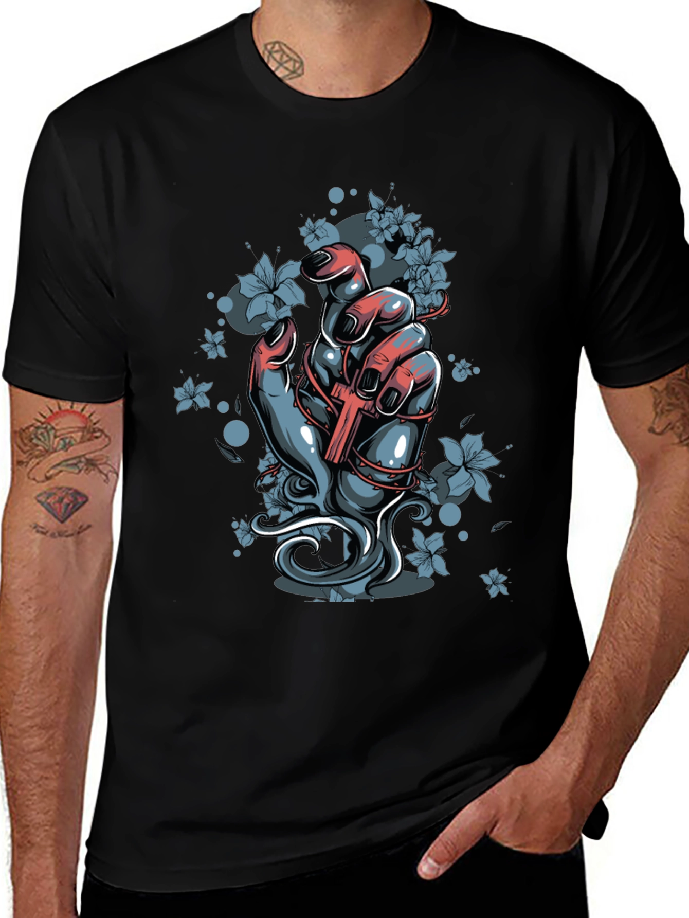 Hand & Cross Graphic Tee - Black