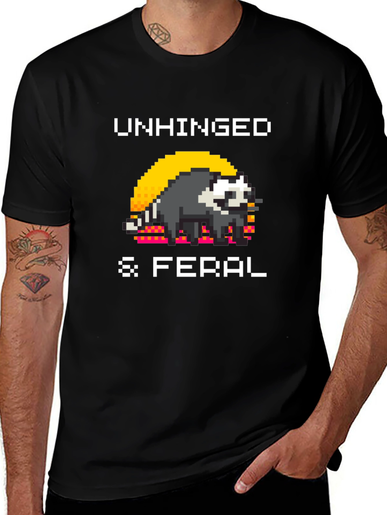 Variant 19 of Unhinged & Feral T-Shirt - Pixel Art Raccoon Tee
