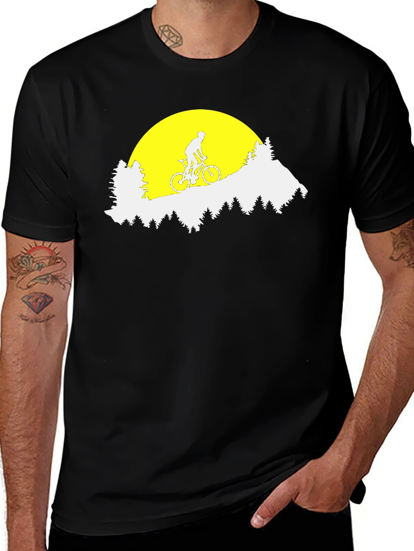 Variant 12 of Mountain Biker Sunset Graphic Tee - Black Cotton T-Shirt